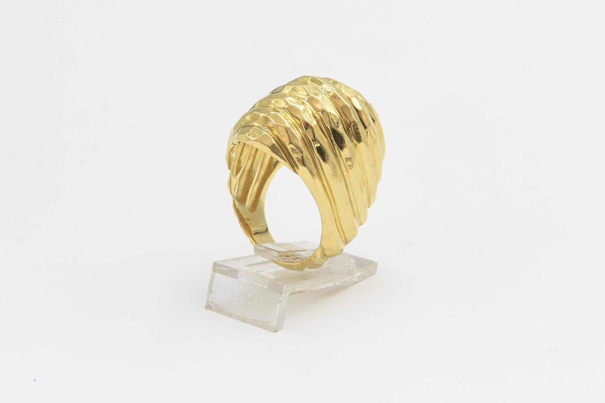 Henry Dunay Stylized Hammered Yellow Gold Ring For Sale 1