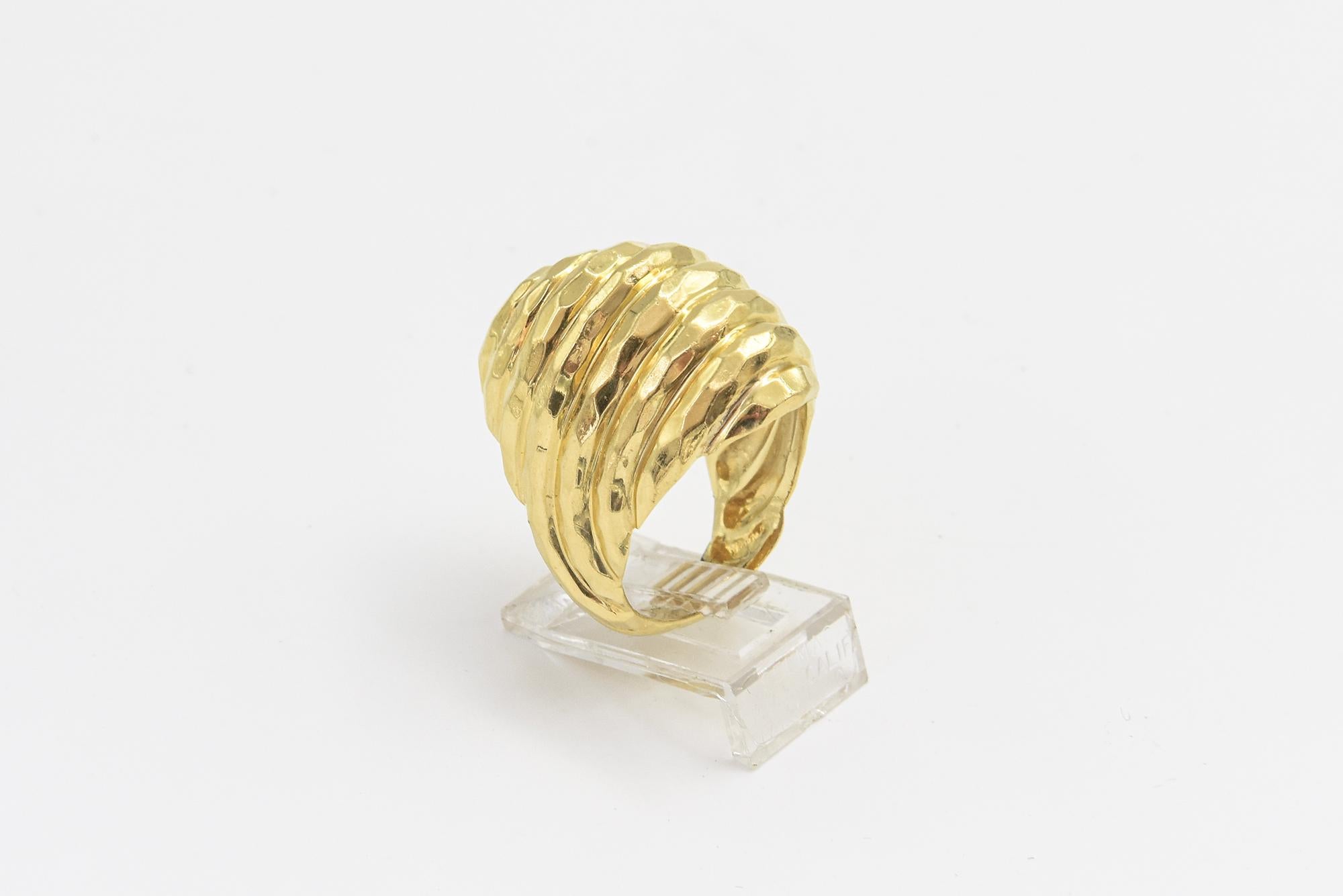 Henry Dunay Stylized Hammered Yellow Gold Ring For Sale 2
