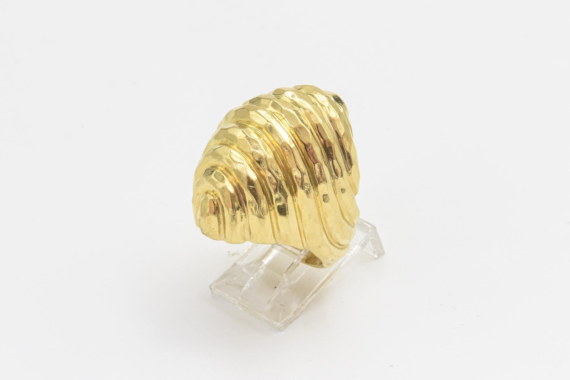 Henry Dunay Stylized Hammered Yellow Gold Ring For Sale 3