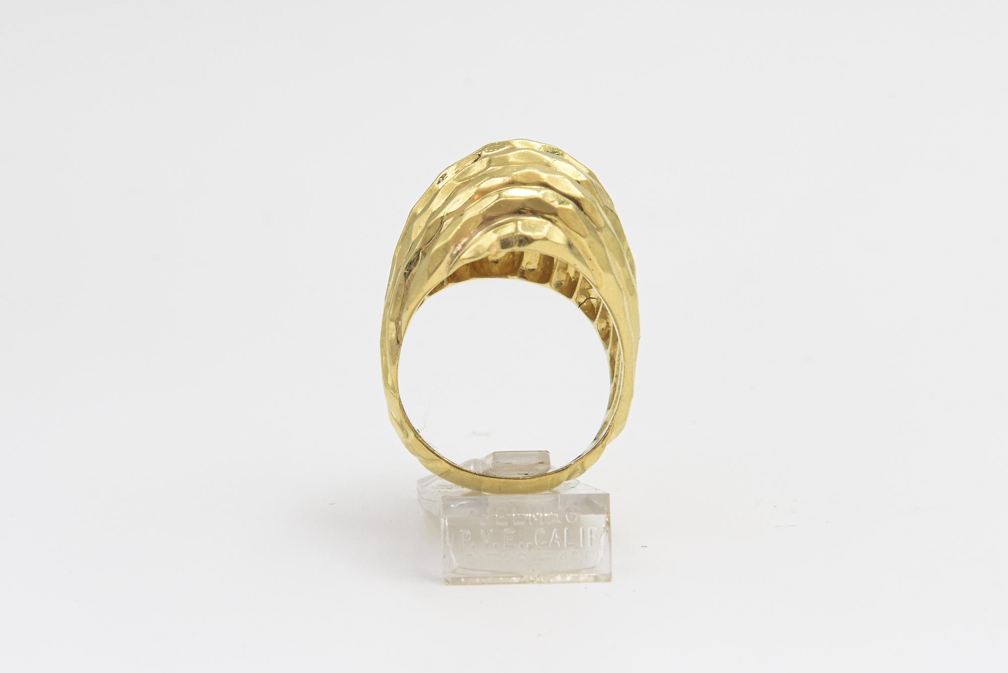 Henry Dunay Stylized Hammered Yellow Gold Ring For Sale 4