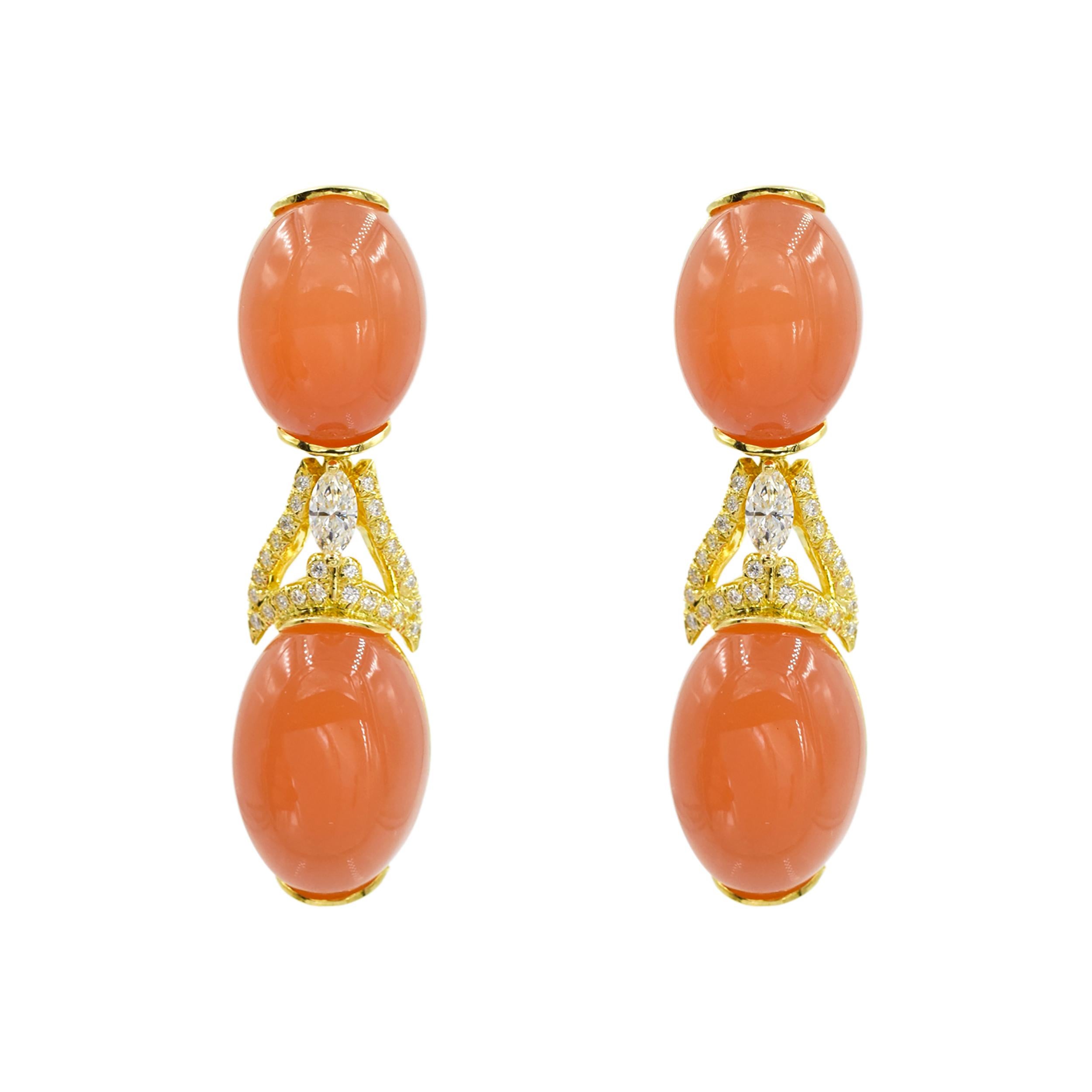 Artist Henry Dunay Tangerine Moonstone and Diamond Earrings and a Brooch Set