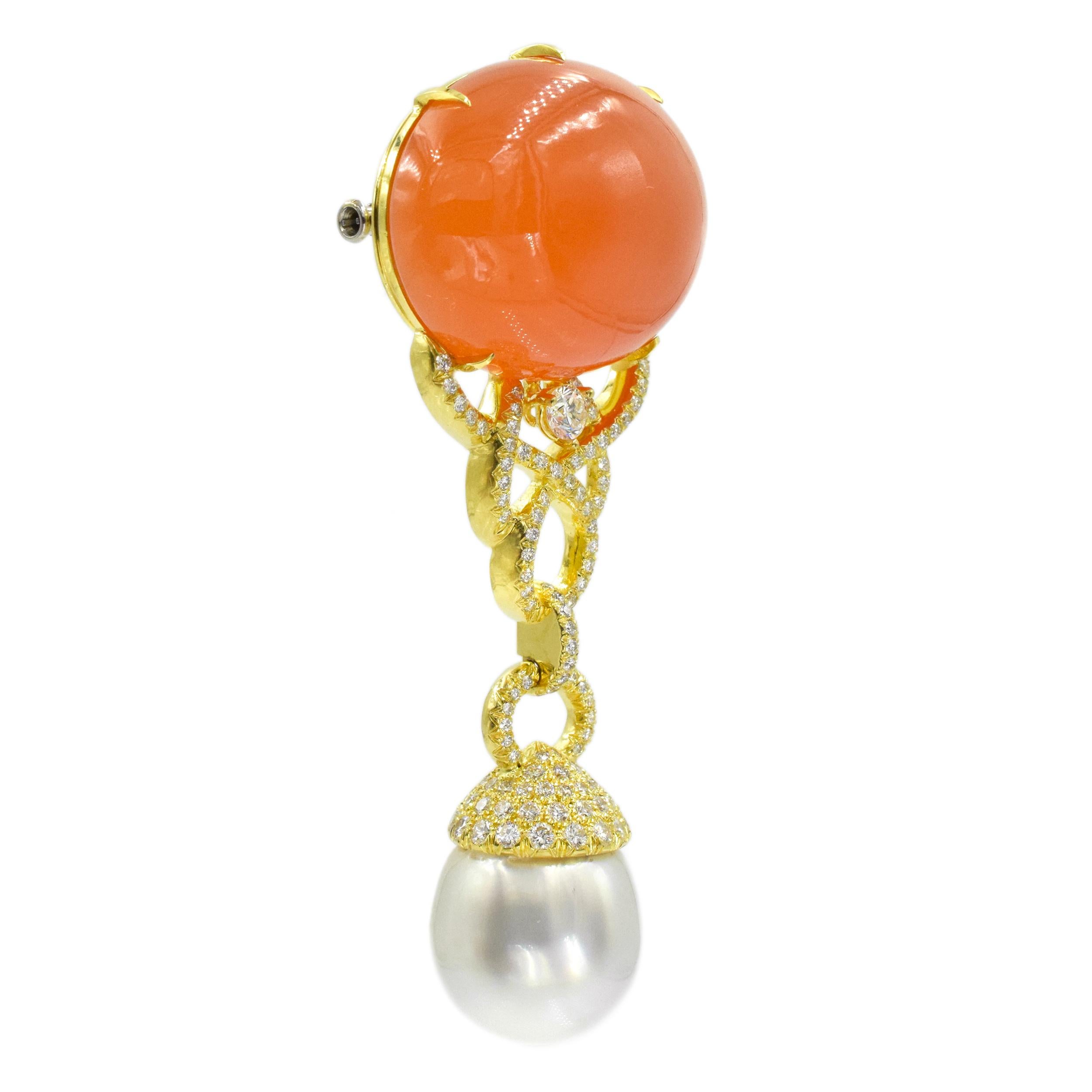 Women's Henry Dunay Tangerine Moonstone and Diamond Earrings and a Brooch Set