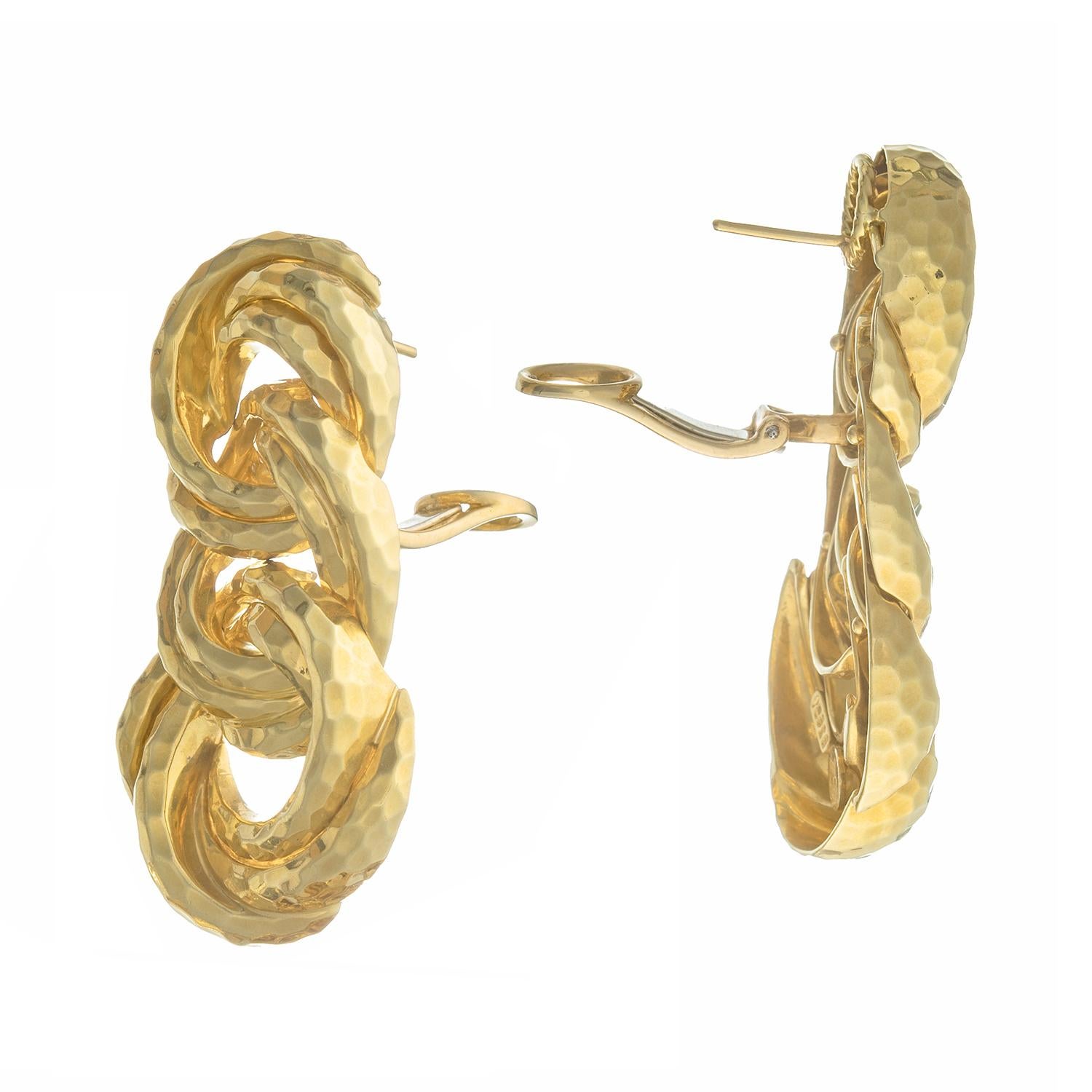 Women's Henry Dunay Textured 18k Yellow Gold Circle Link Earrings