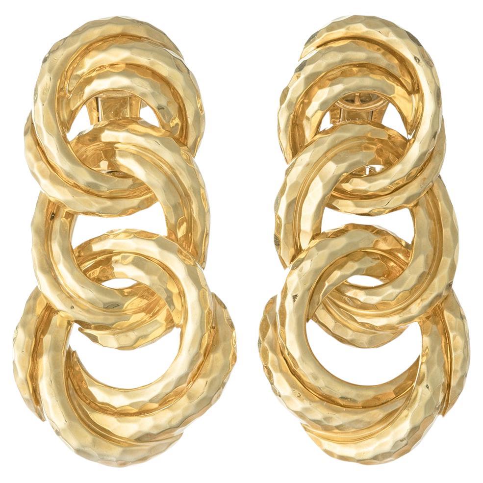 Henry Dunay Textured 18k Yellow Gold Circle Link Earrings