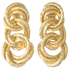 Henry Dunay Textured 18k Yellow Gold Circle Link Earrings