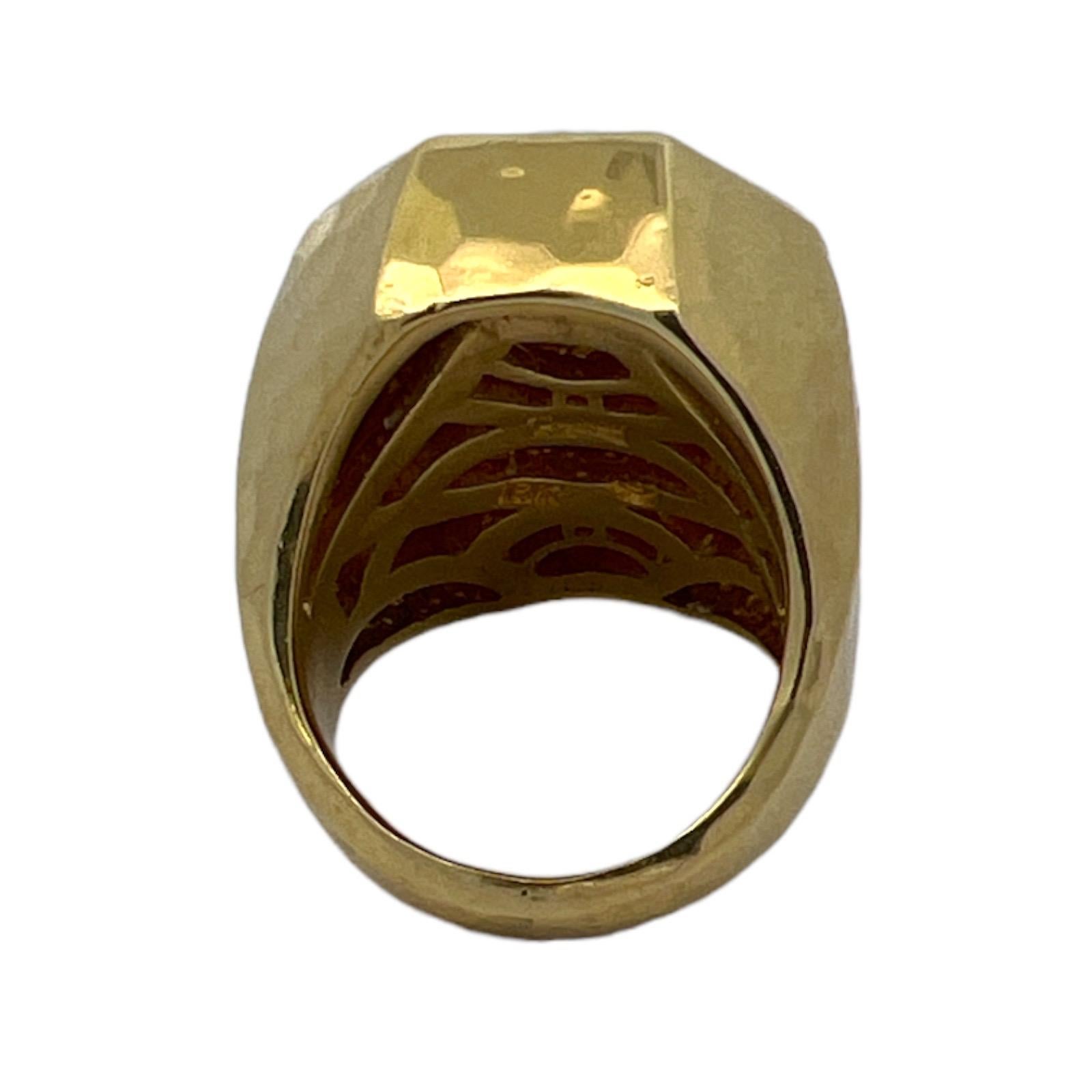 Modern Henry Dunay Turquoise 18 Karat Yellow Gold Hammered Finish Cocktail Ring