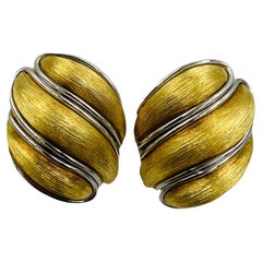 Henry Dunay Two Tone 18k Gold Sabi Finish Clip On Earrings