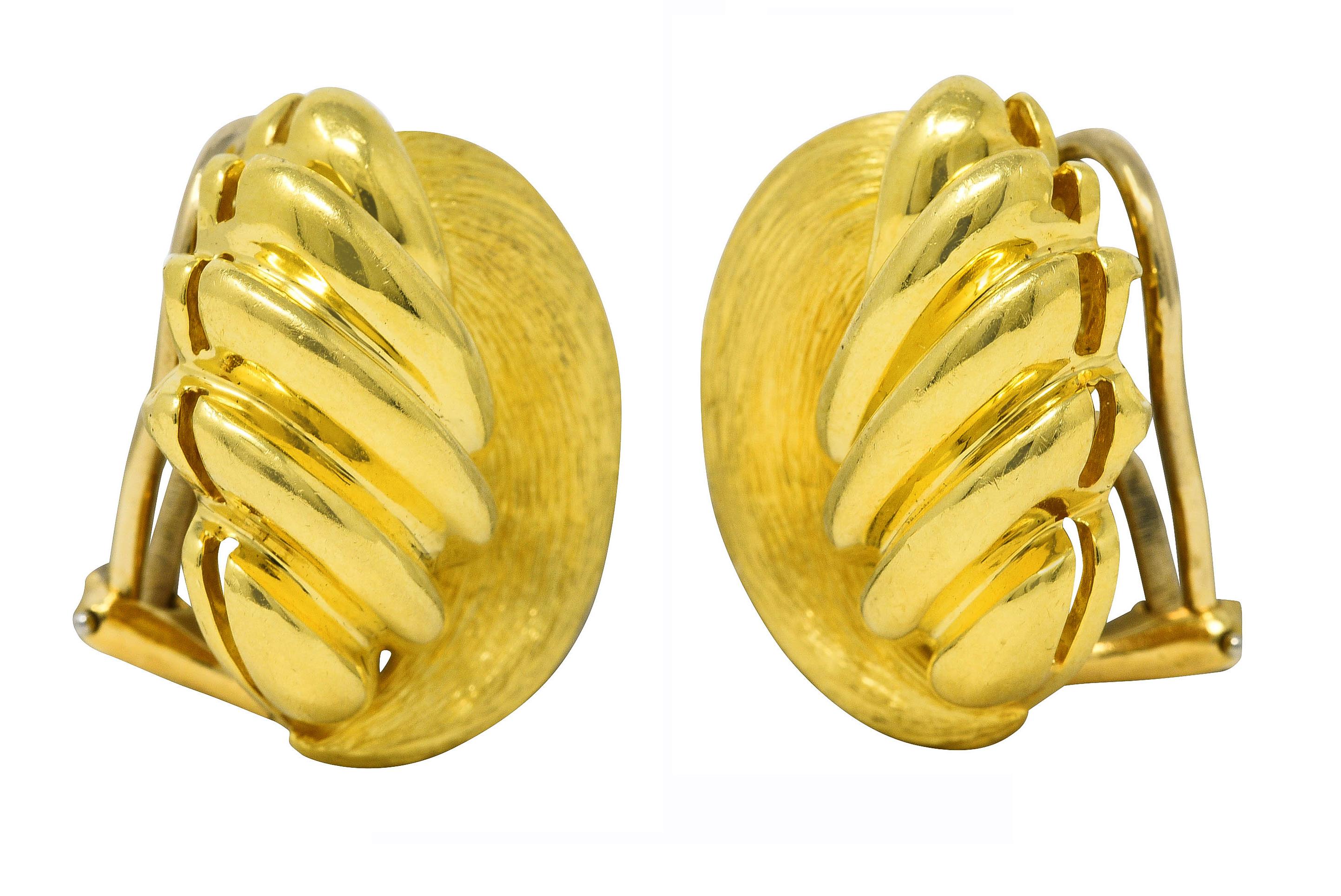 Henry Dunay Vintage 18 Karat Gold Brushed Sabi Contrast Ear-Clip Earrings 1
