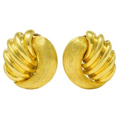 Henry Dunay Vintage 18 Karat Gold Brushed Sabi Contrast Ear-Clip Earrings