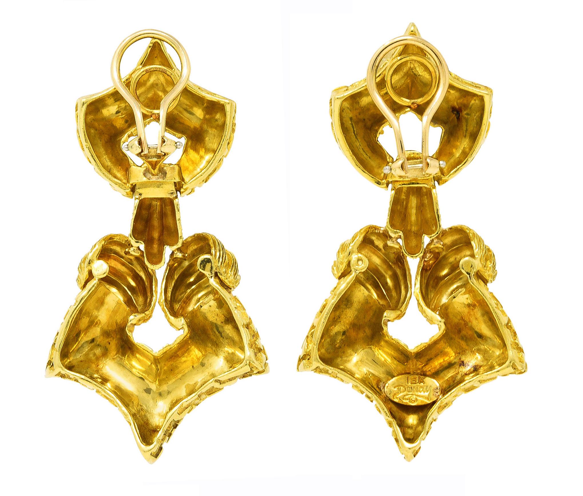 Contemporary Henry Dunay Vintage 18 Karat Yellow Gold Geometric Door Knocker Clip Earrings