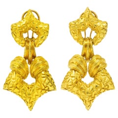 Henry Dunay Vintage 18 Karat Yellow Gold Geometric Door Knocker Clip Earrings