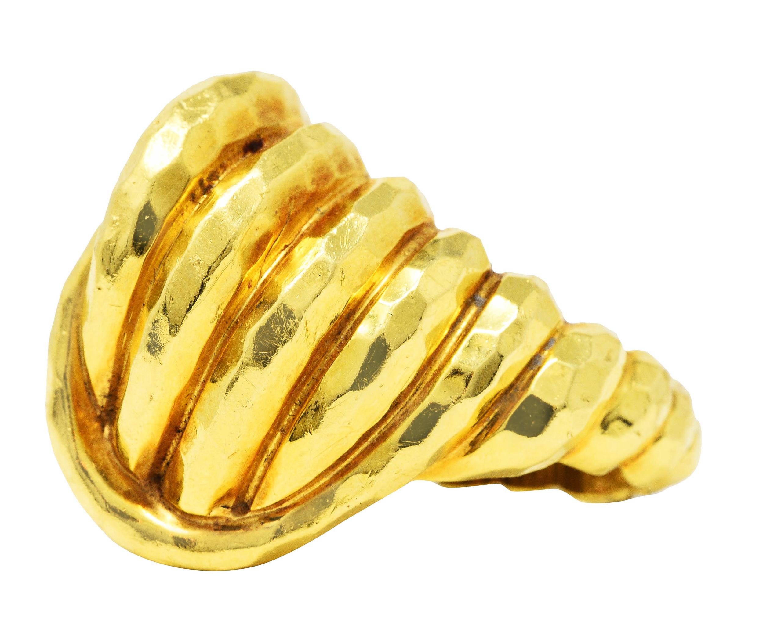 Contemporary Henry Dunay Vintage 18 Karat Yellow Gold Hammered Cynnabar Knot Ring