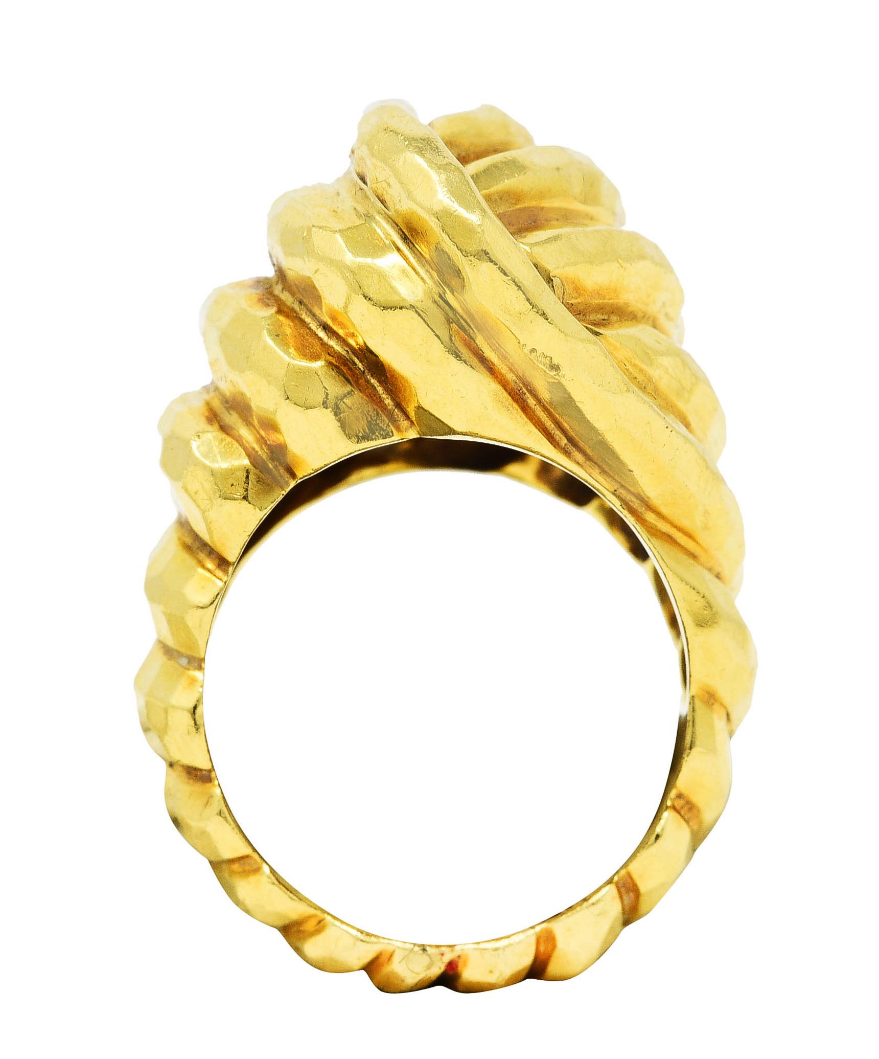 Women's or Men's Henry Dunay Vintage 18 Karat Yellow Gold Hammered Cynnabar Knot Ring