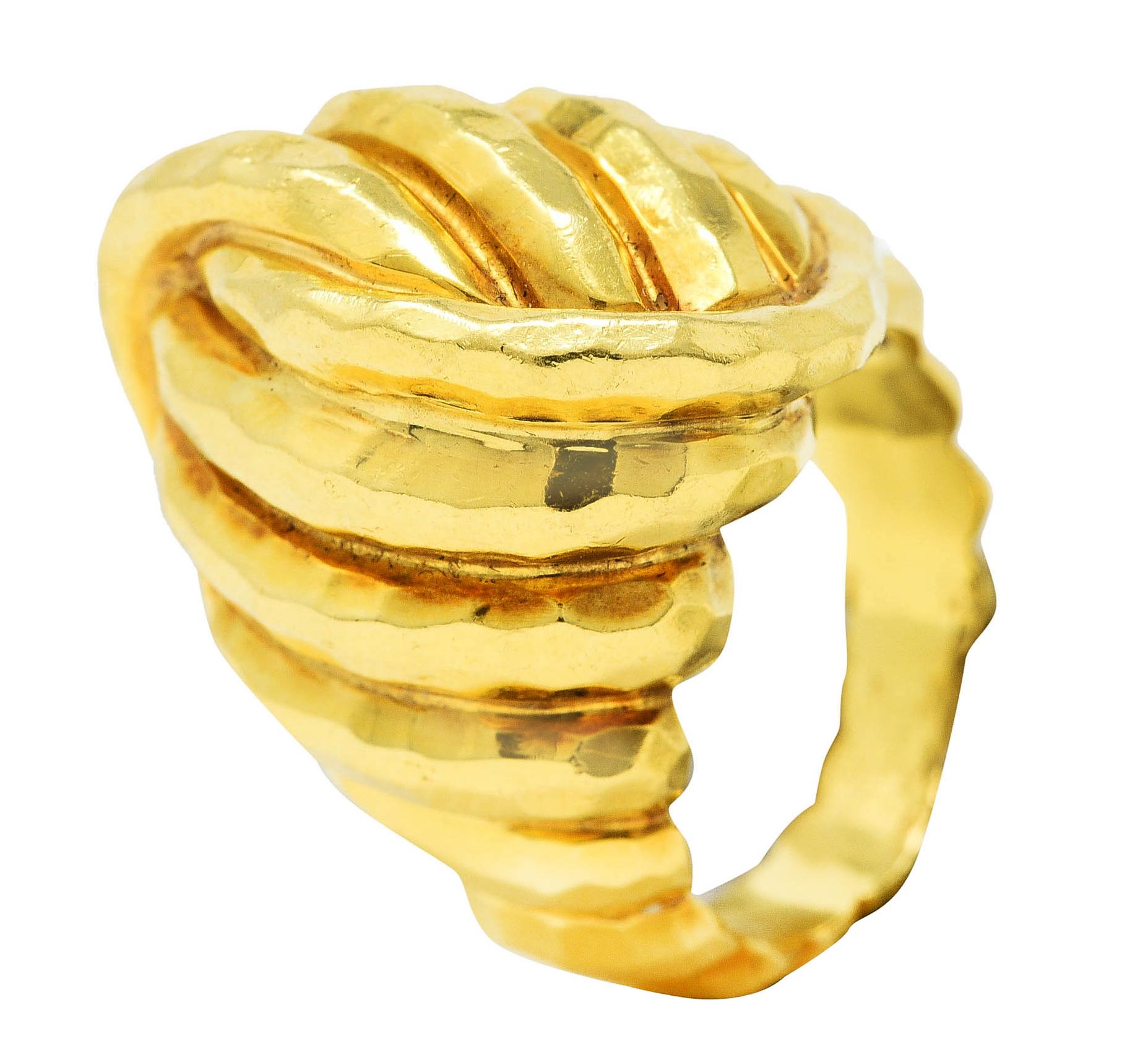 Henry Dunay Vintage 18 Karat Yellow Gold Hammered Cynnabar Knot Ring 1