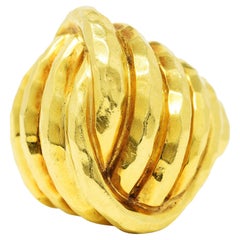 Henry Dunay Vintage 18 Karat Yellow Gold Hammered Cynnabar Knot Ring