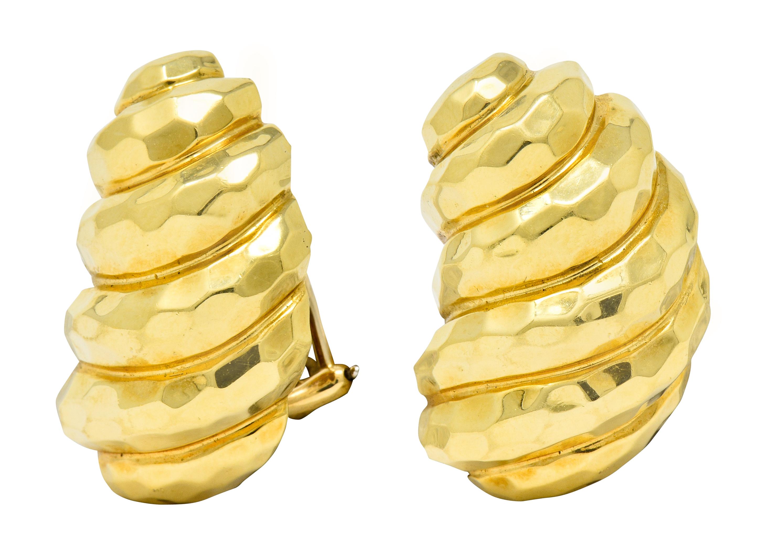 Contemporary Henry Dunay Vintage 18 Karat Yellow Gold Hammered Ear-Clip Earrings, circa 1980