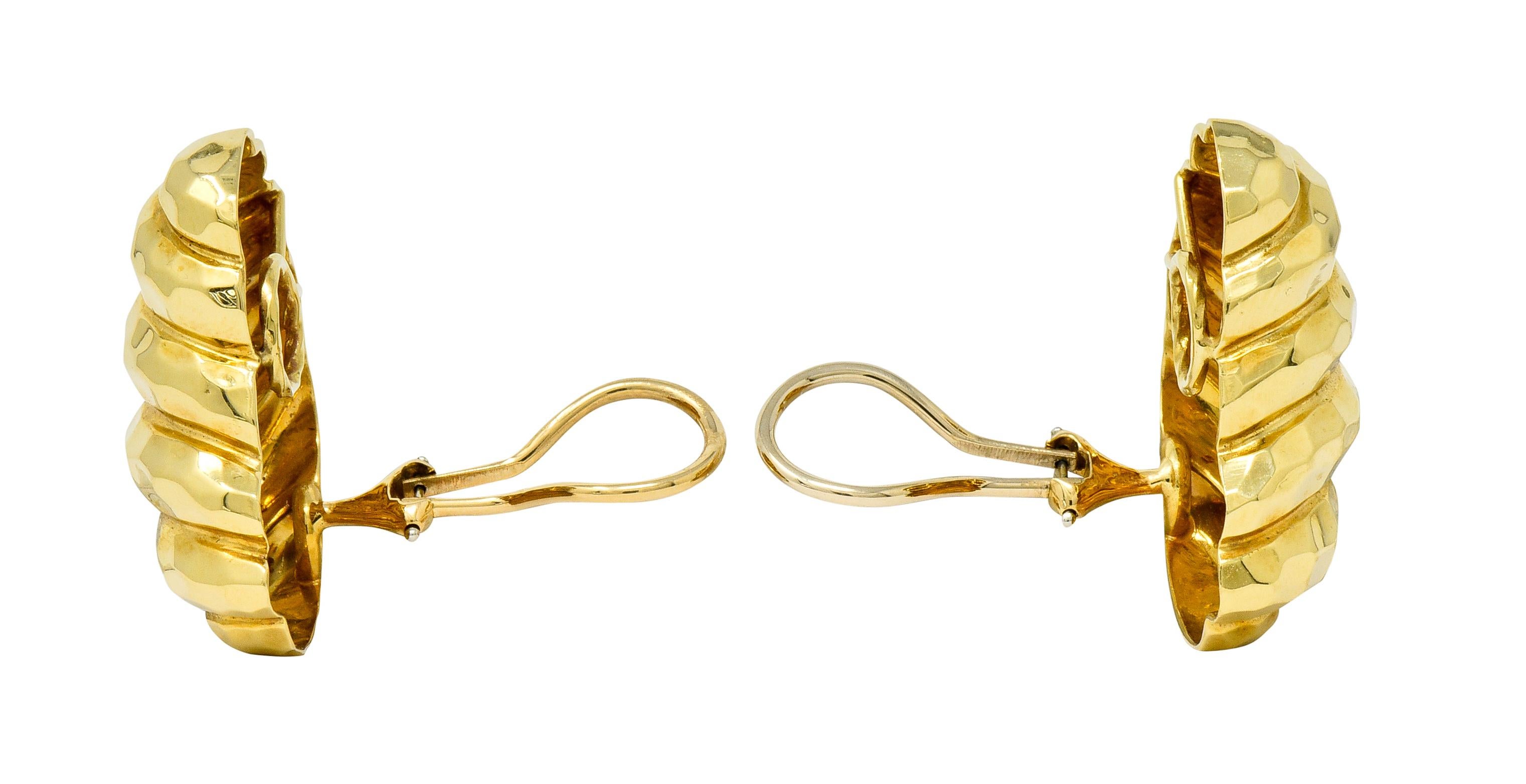 Henry Dunay Vintage 18 Karat Yellow Gold Hammered Ear-Clip Earrings, circa 1980 1