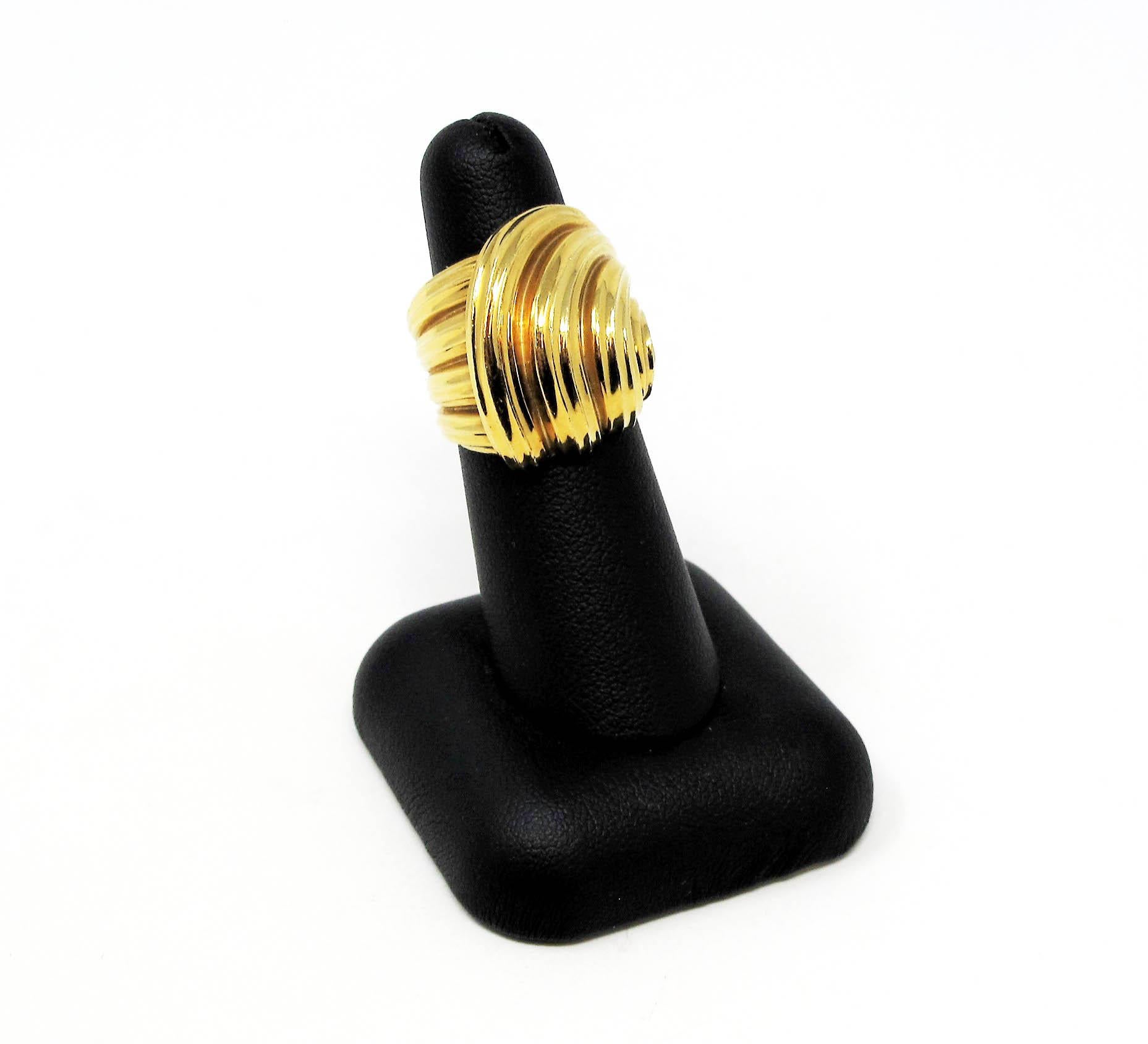 Henry Dunay Wide Ribbed Dome Cocktail Ring in 18 Karat Yellow Gold 2
