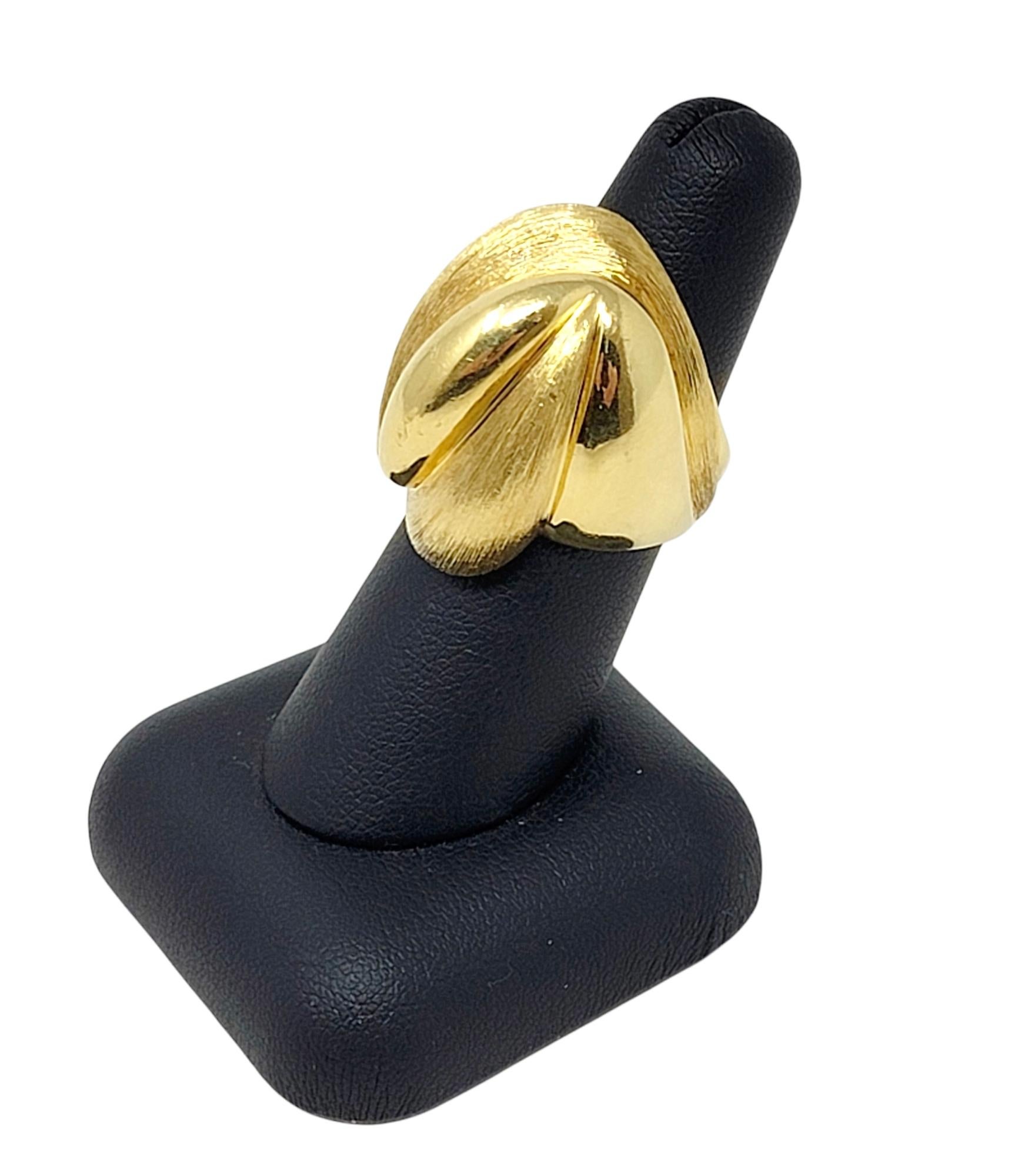 Henry Dunay Wide Ridged Polished and Brushed 18 Karat Yellow Gold Cocktail Ring 6