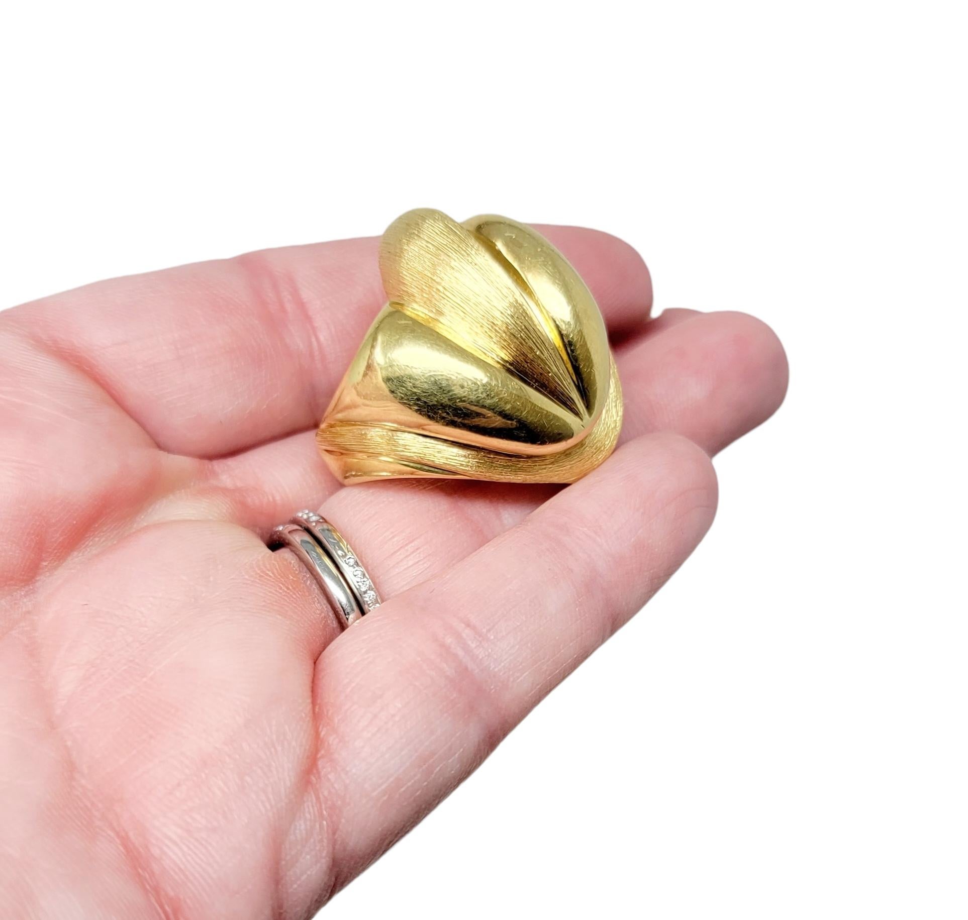 Henry Dunay Wide Ridged Polished and Brushed 18 Karat Yellow Gold Cocktail Ring 10