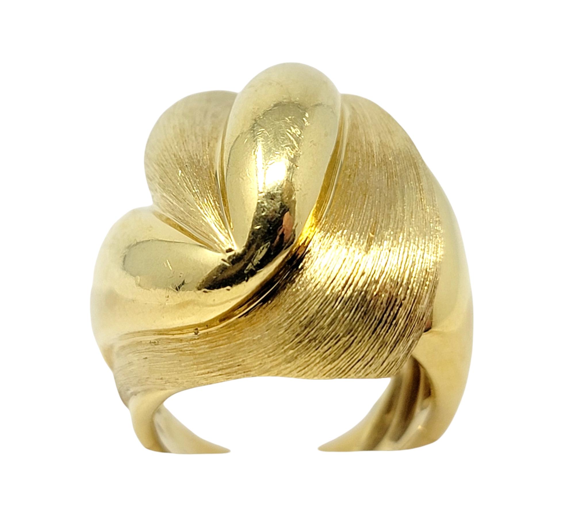 Women's Henry Dunay Wide Ridged Polished and Brushed 18 Karat Yellow Gold Cocktail Ring