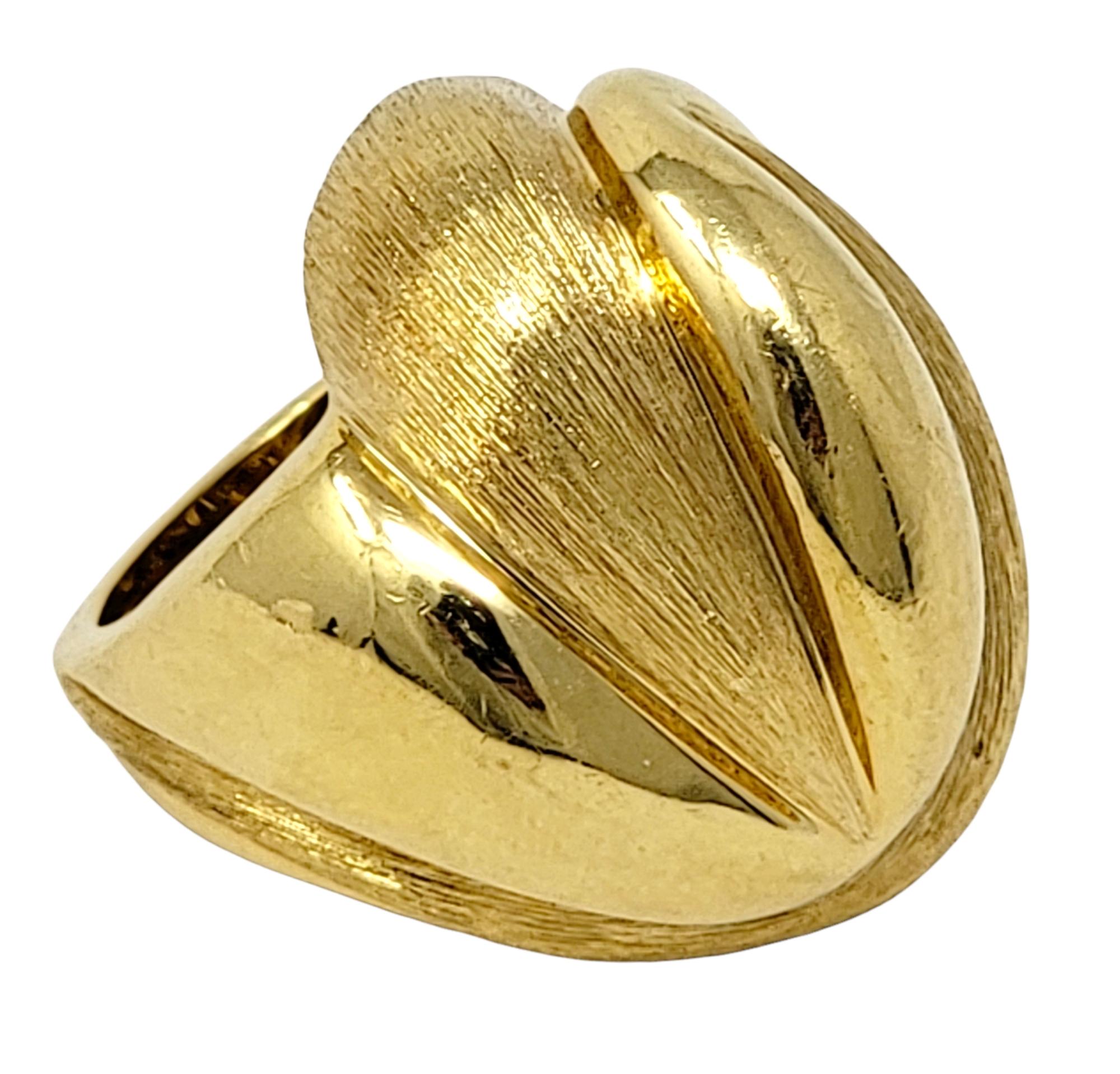 Henry Dunay Wide Ridged Polished and Brushed 18 Karat Yellow Gold Cocktail Ring 1