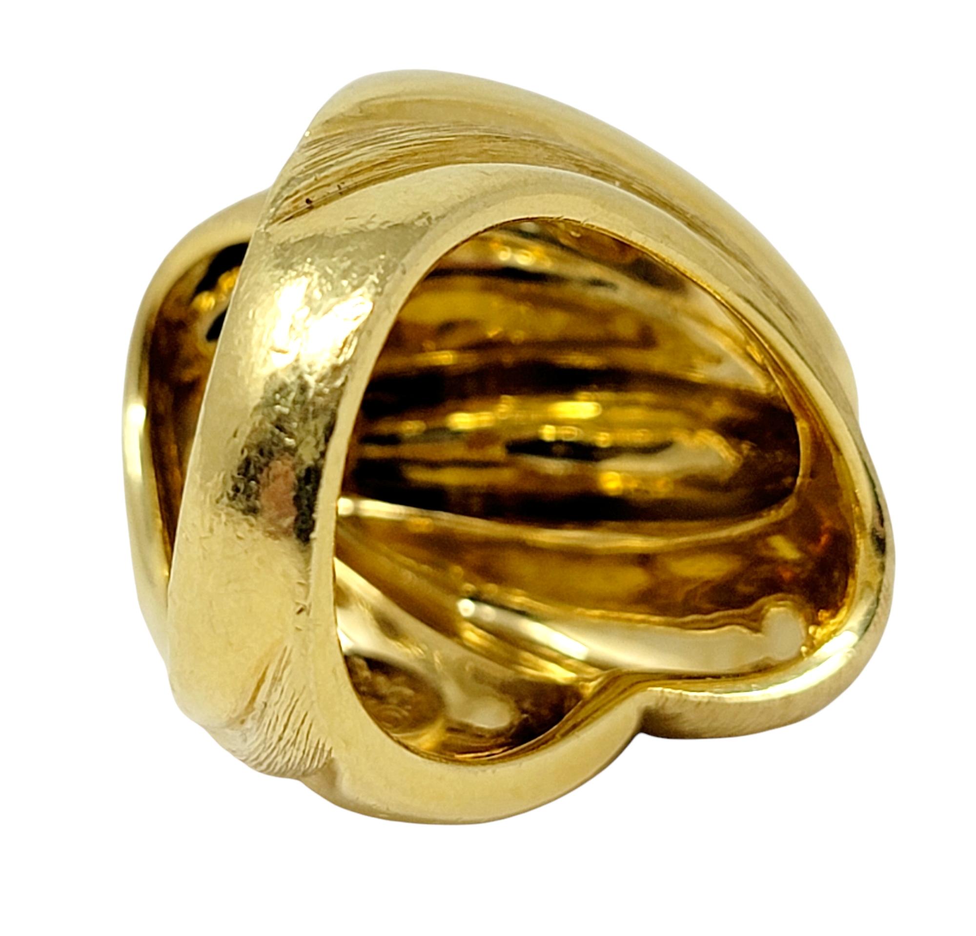 Henry Dunay Wide Ridged Polished and Brushed 18 Karat Yellow Gold Cocktail Ring 3