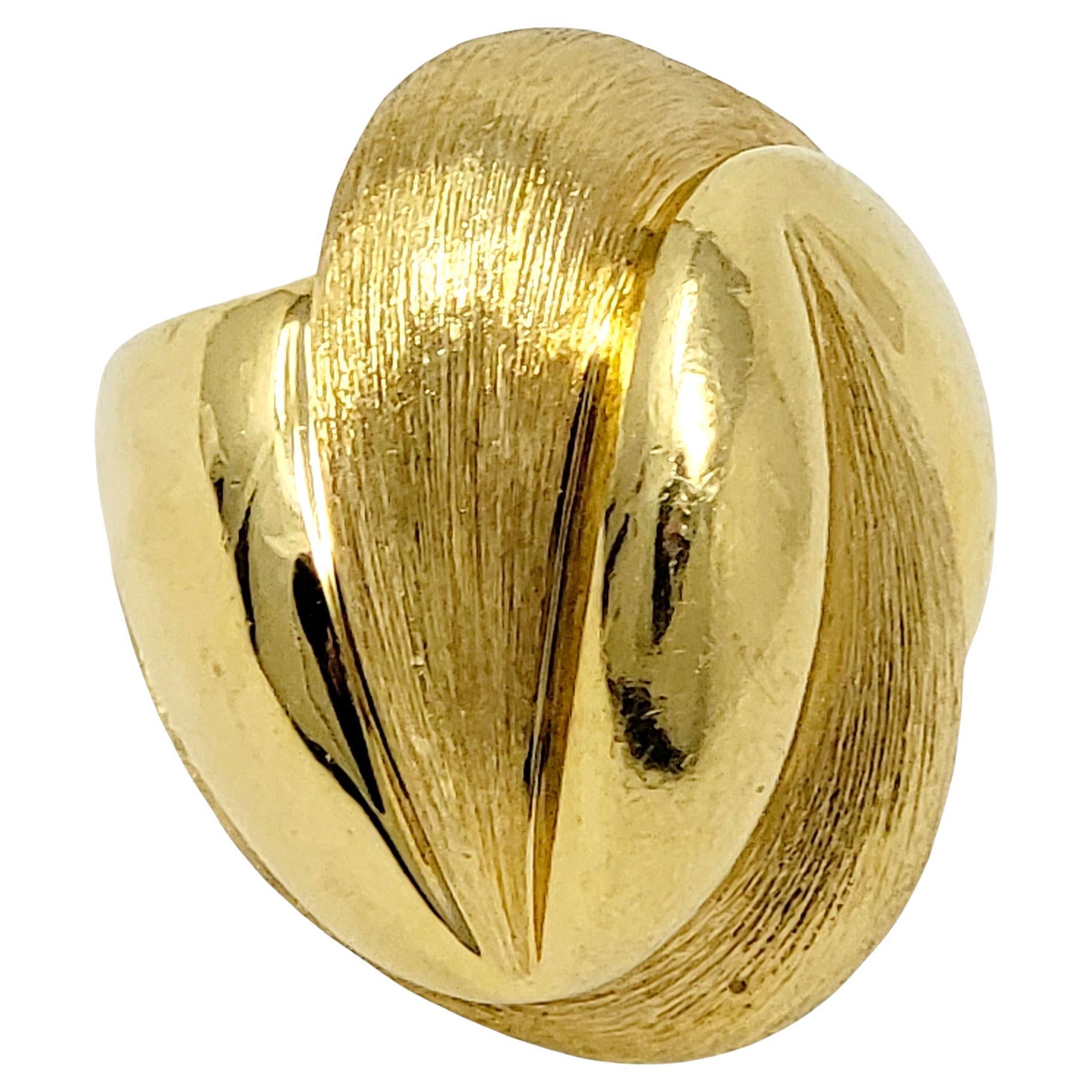 Henry Dunay Wide Ridged Polished and Brushed 18 Karat Yellow Gold Cocktail Ring