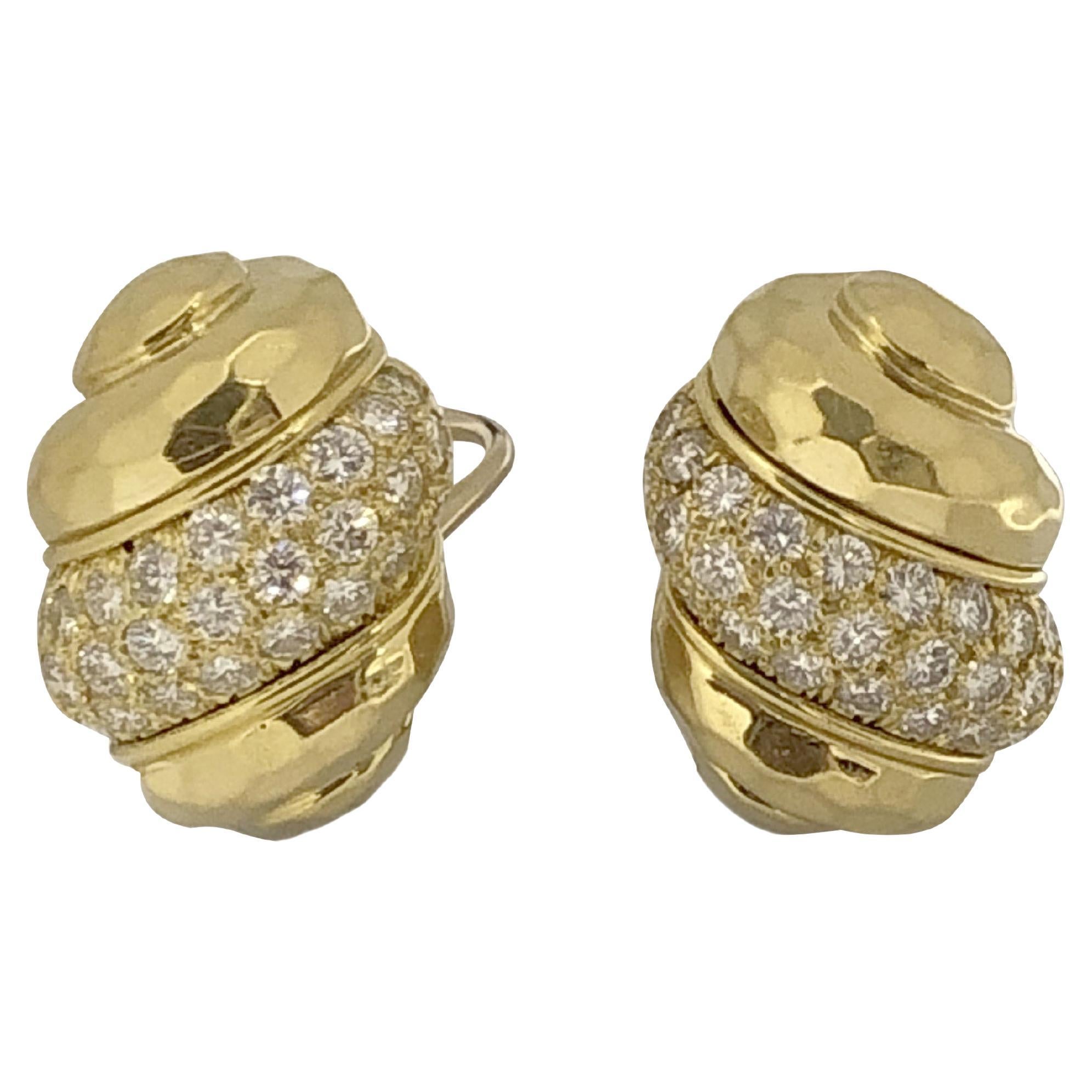 Henry Dunay Gelbgold und Diamant Turbo Shell Ohrringe
