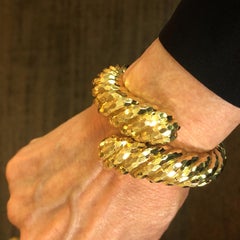 Henry Dunay Yellow Gold Bypass Faceted Bangle Bracelet