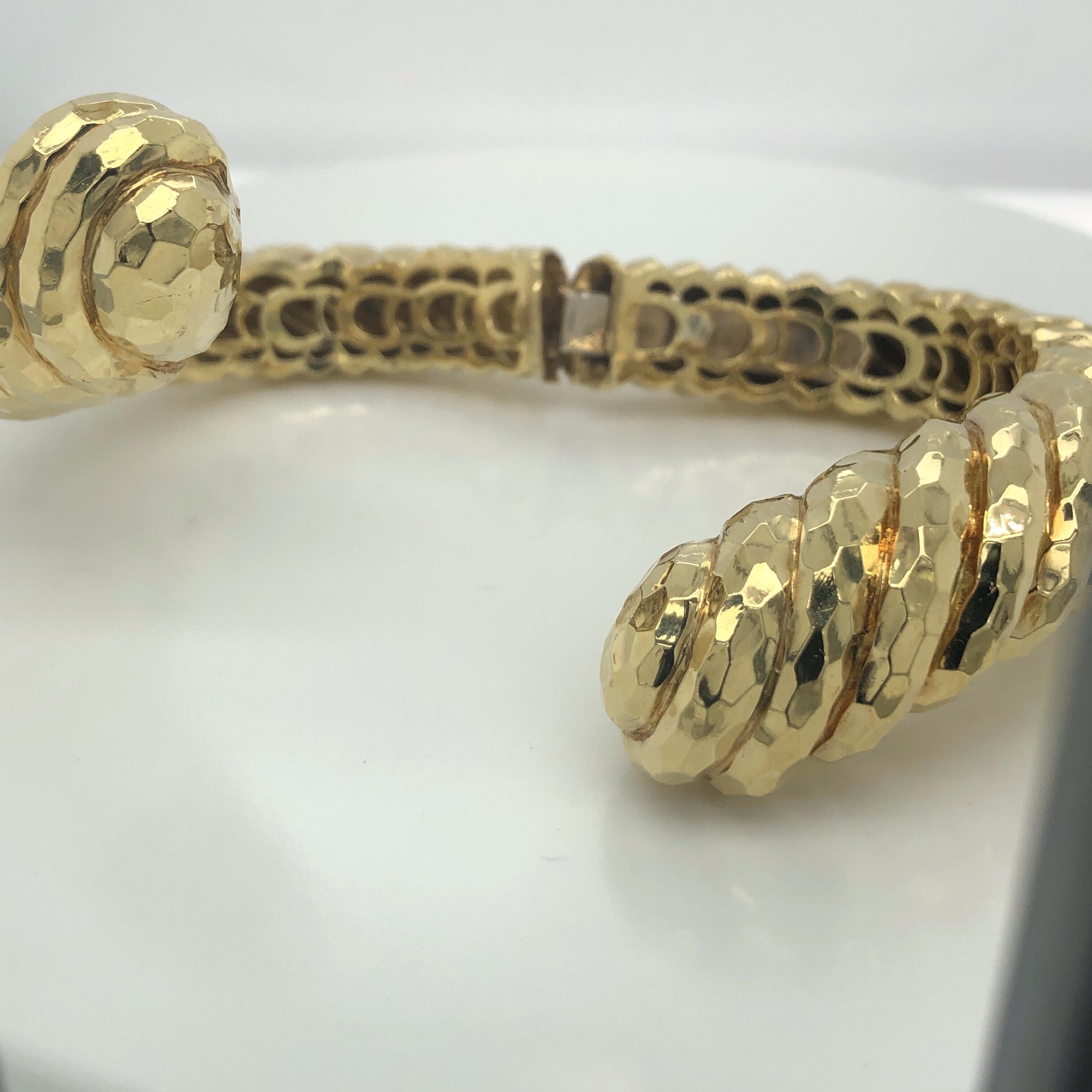 Women's Henry Dunay Yellow Gold Bypass Faceted Bangle Bracelet