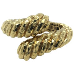 Henry Dunay Yellow Gold Bypass Faceted Bangle Bracelet