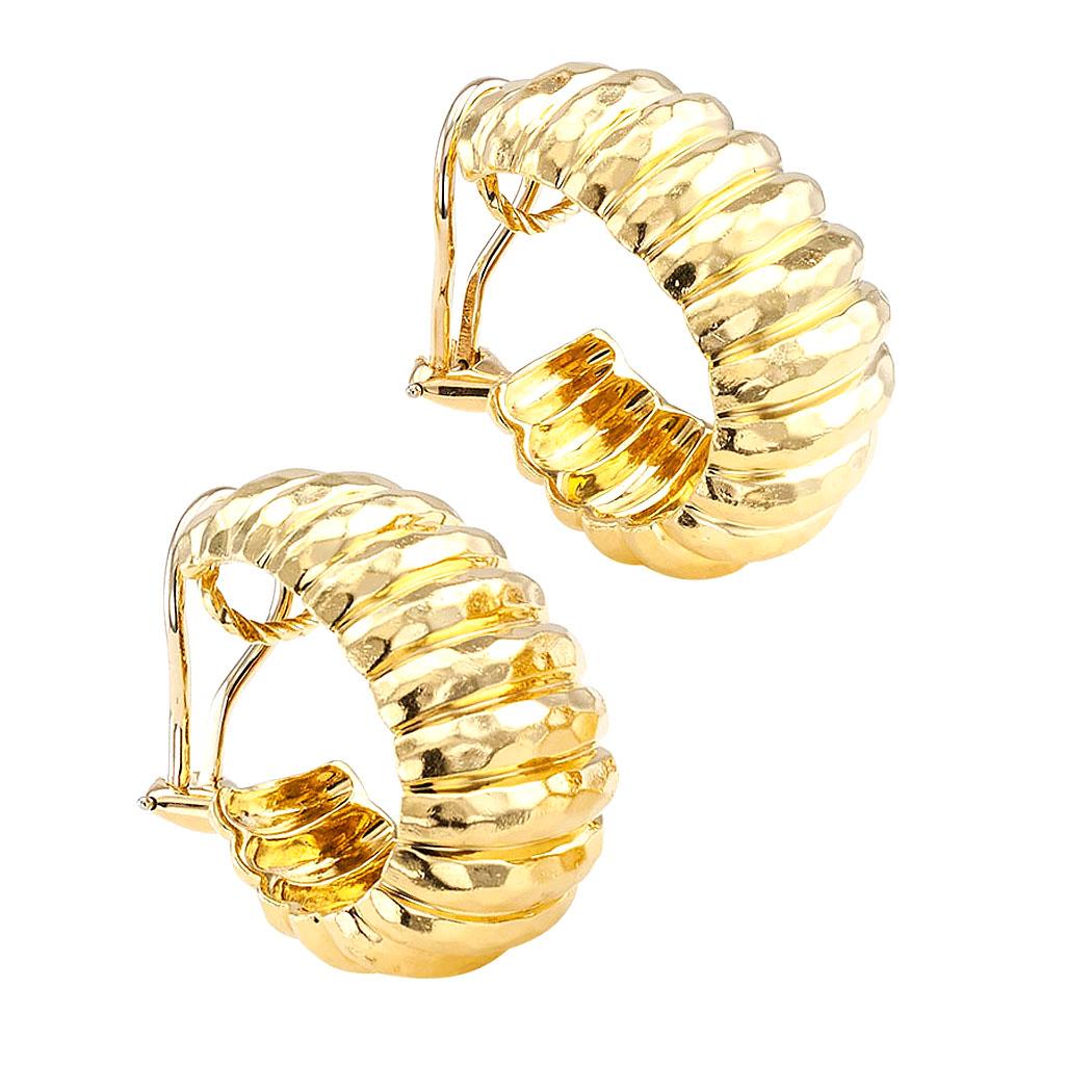 Contemporary Henry Dunay Yellow Gold Clip-On Hoop Earrings