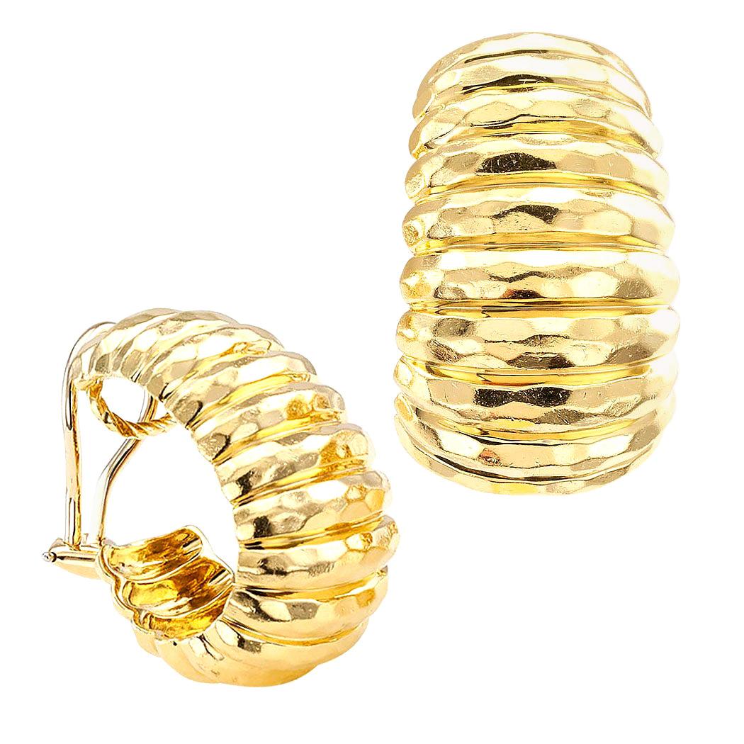 Henry Dunay Yellow Gold Clip-On Hoop Earrings