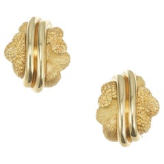 Henry Dunay Yellow Gold Clip Post Textured Earrings