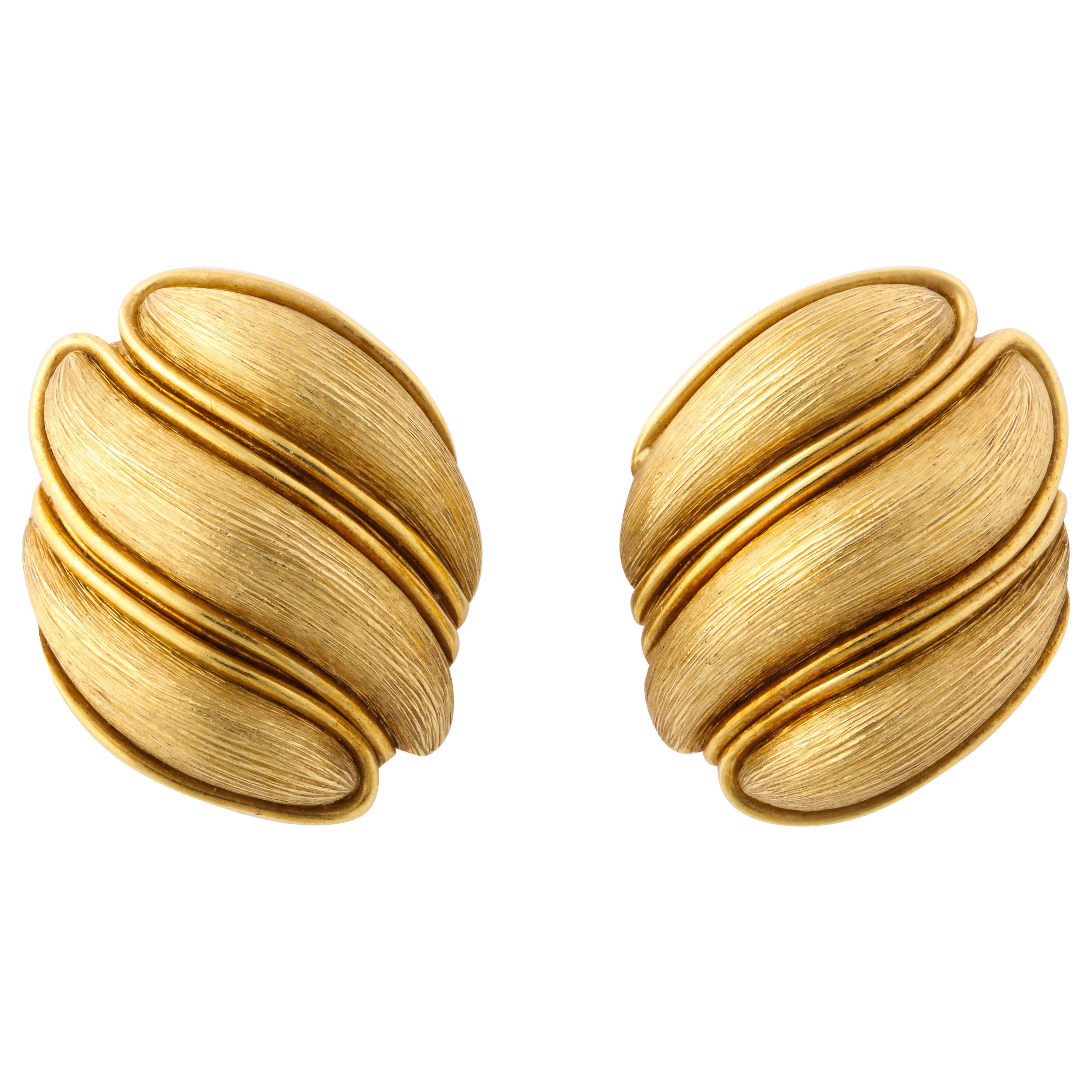 Henry Dunay Yellow Gold Florentine Finish Ear Clips For Sale