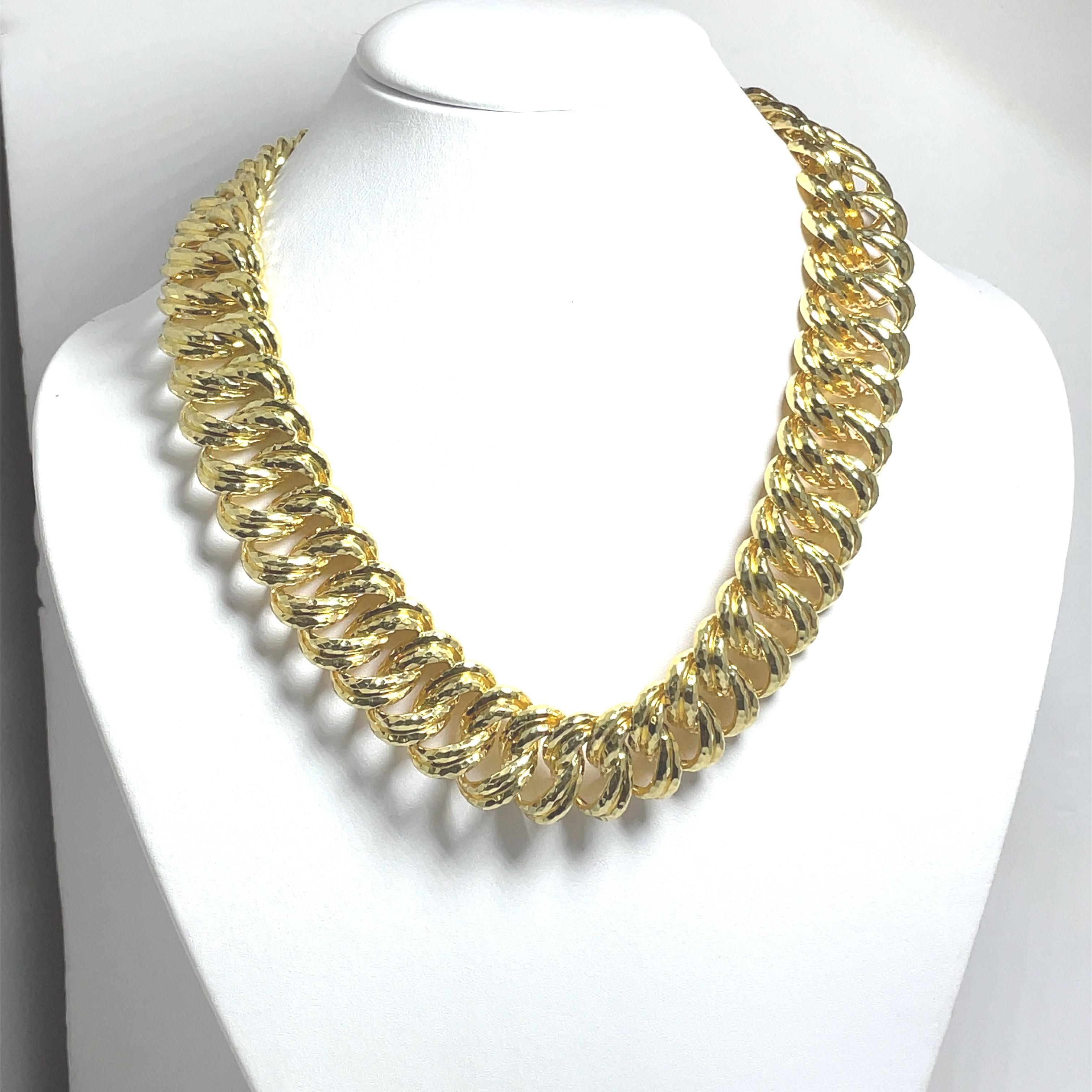 Henry Dunay Yellow Gold Hammered Curb Link Necklace In Excellent Condition For Sale In Dallas, TX