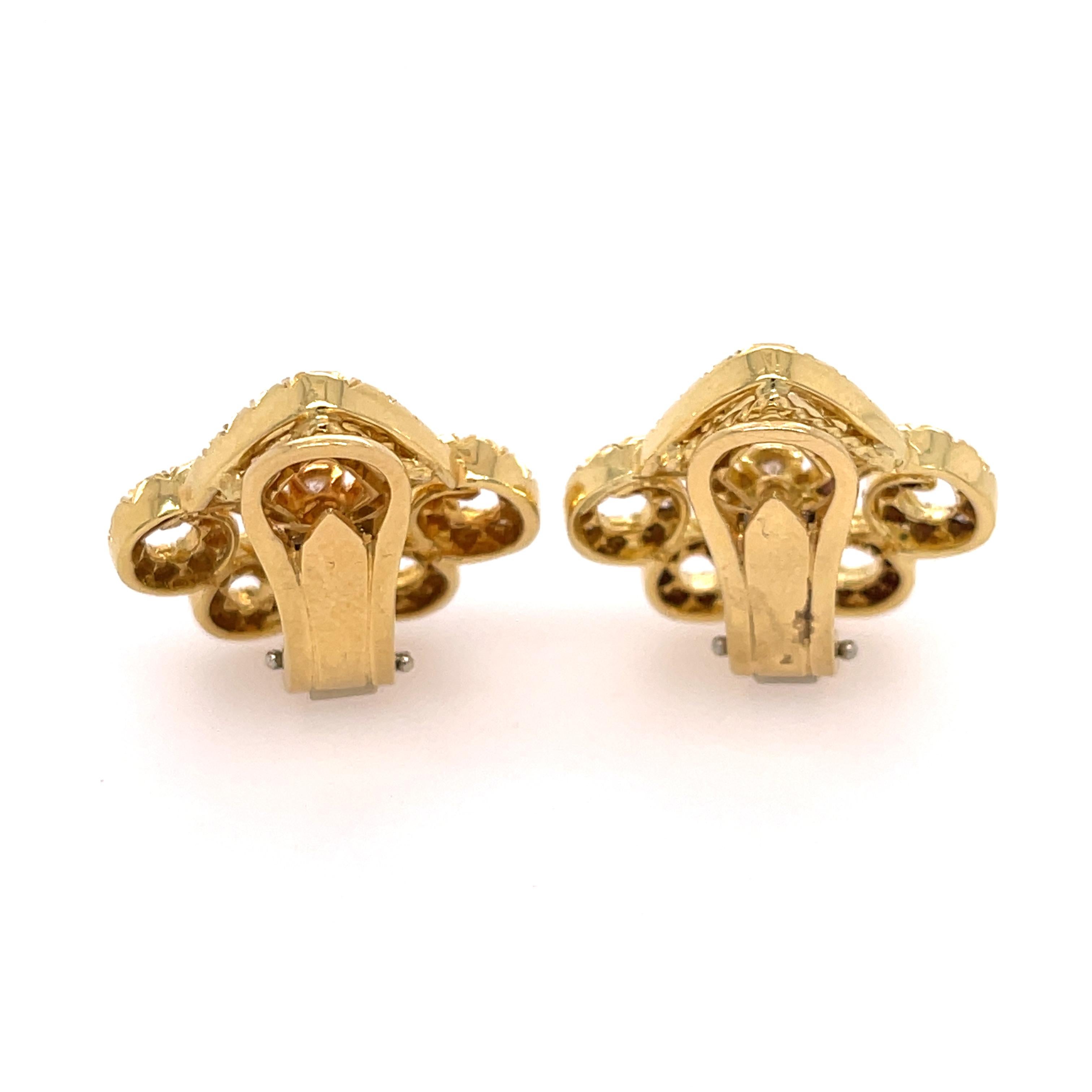 Modern Henry Dunay Yellow Gold Ornate Diamond Earrings For Sale