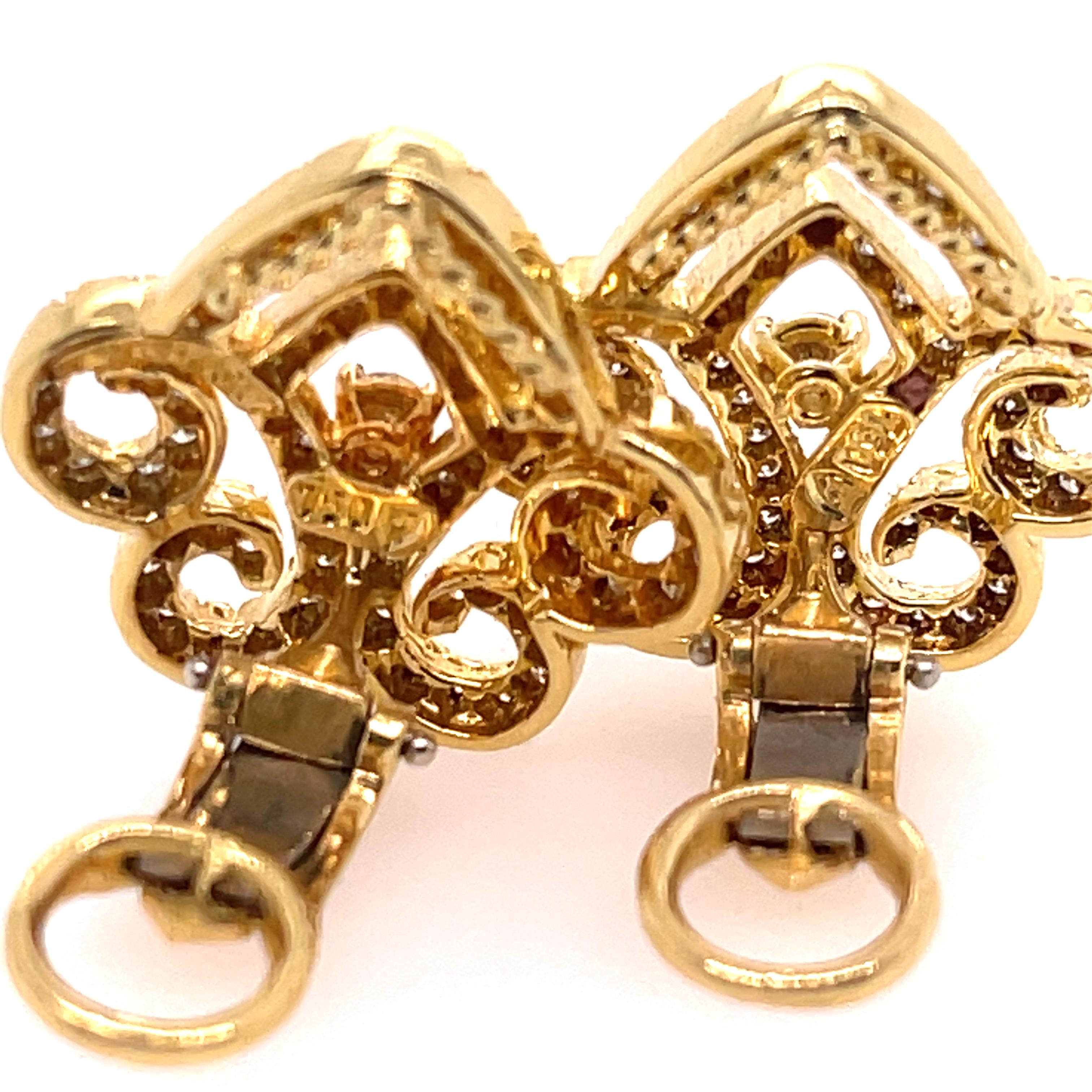 Round Cut Henry Dunay Yellow Gold Ornate Diamond Earrings For Sale