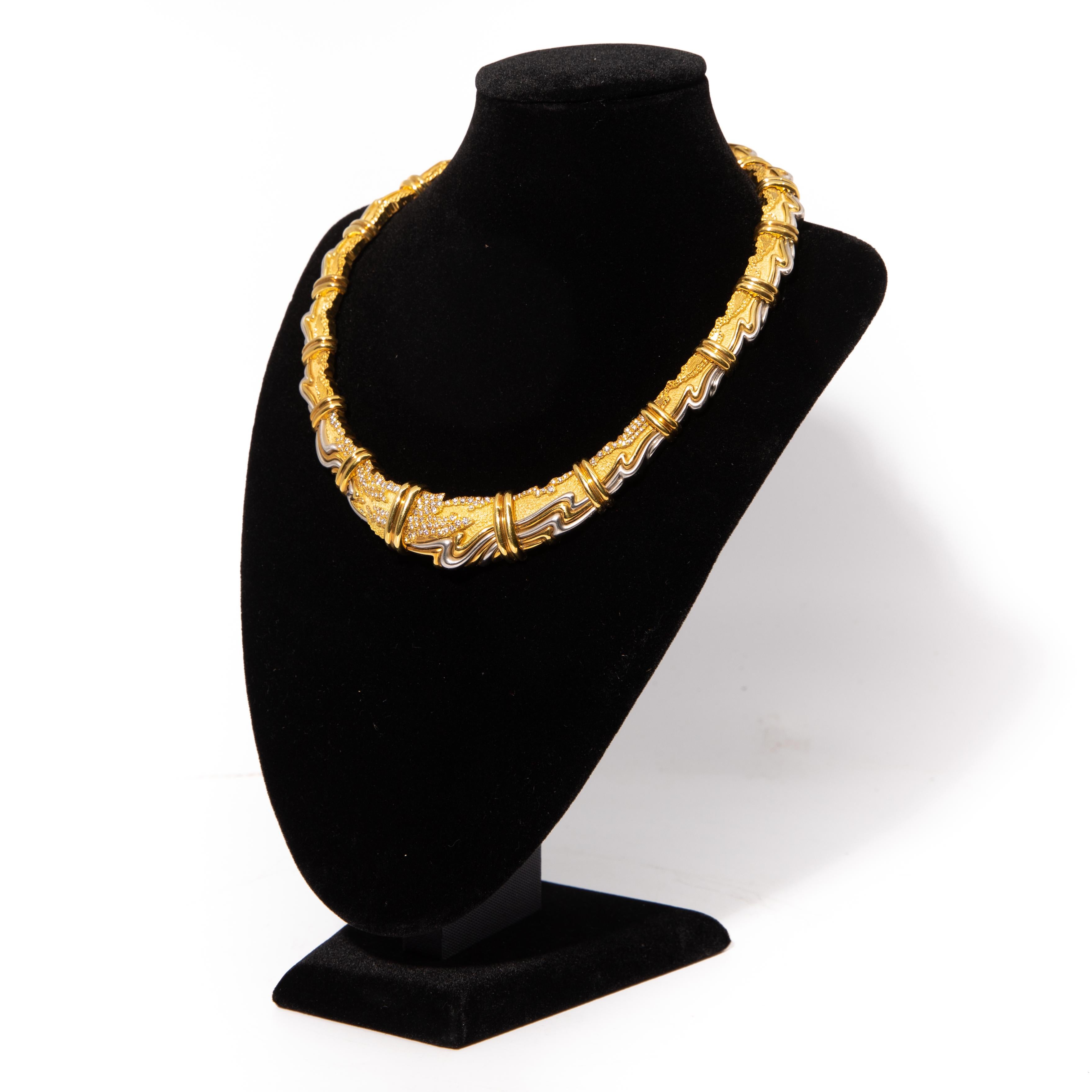 Brilliant Cut Henry Dunay, Yellow Gold, Platinum and Diamond Collar Necklace
