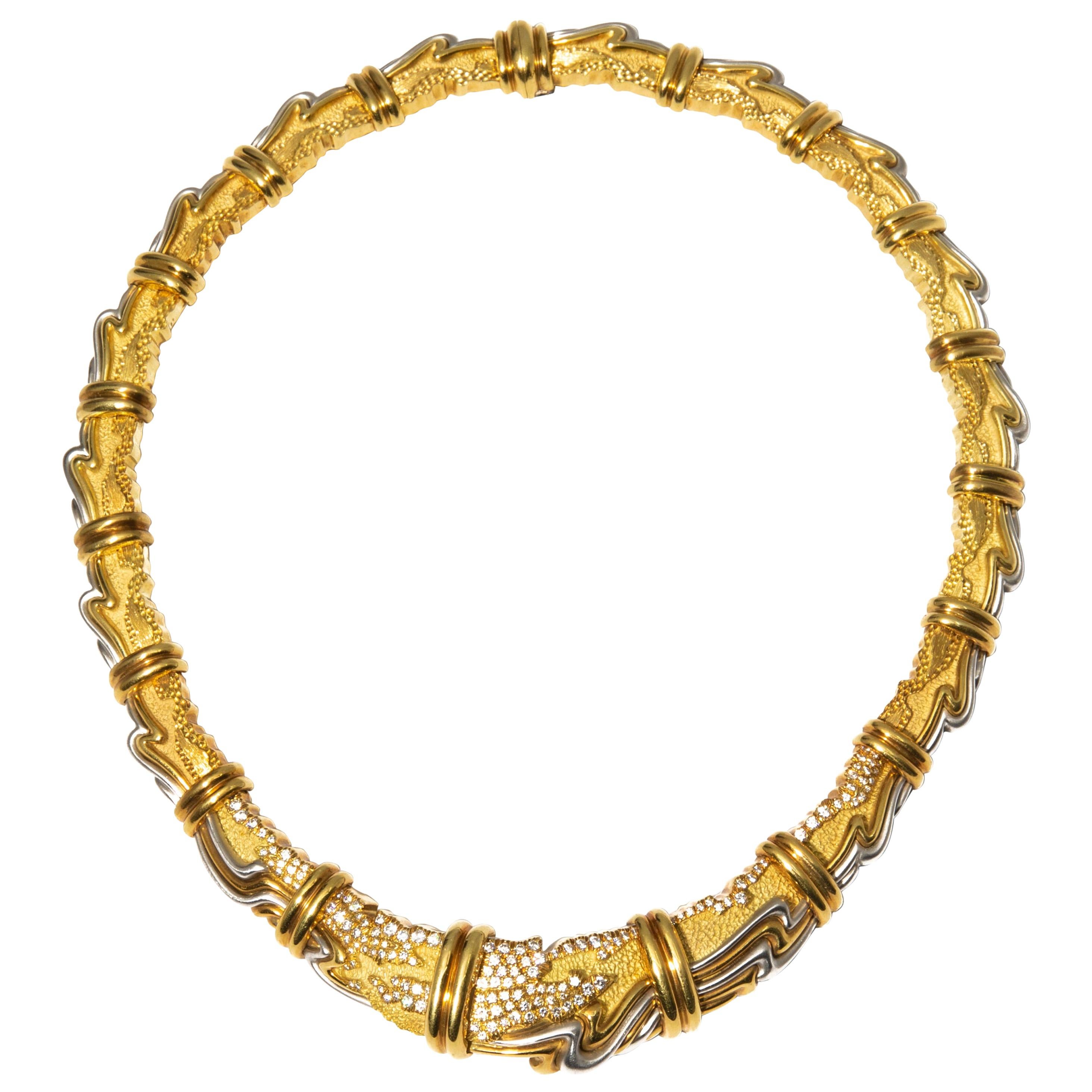 Henry Dunay, Yellow Gold, Platinum and Diamond Collar Necklace