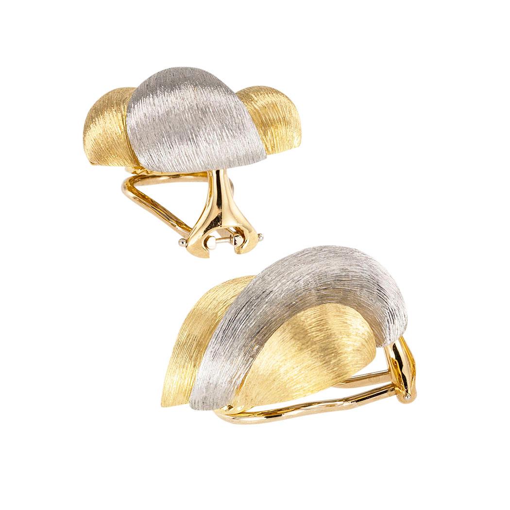 Contemporary Henry Dunay Yellow Gold Platinum Sabi Clip Earrings