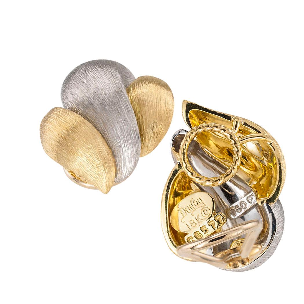 Henry Dunay Yellow Gold Platinum Sabi Clip Earrings In Good Condition In Los Angeles, CA