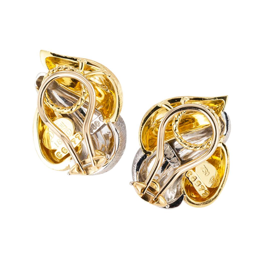 Women's Henry Dunay Yellow Gold Platinum Sabi Clip Earrings