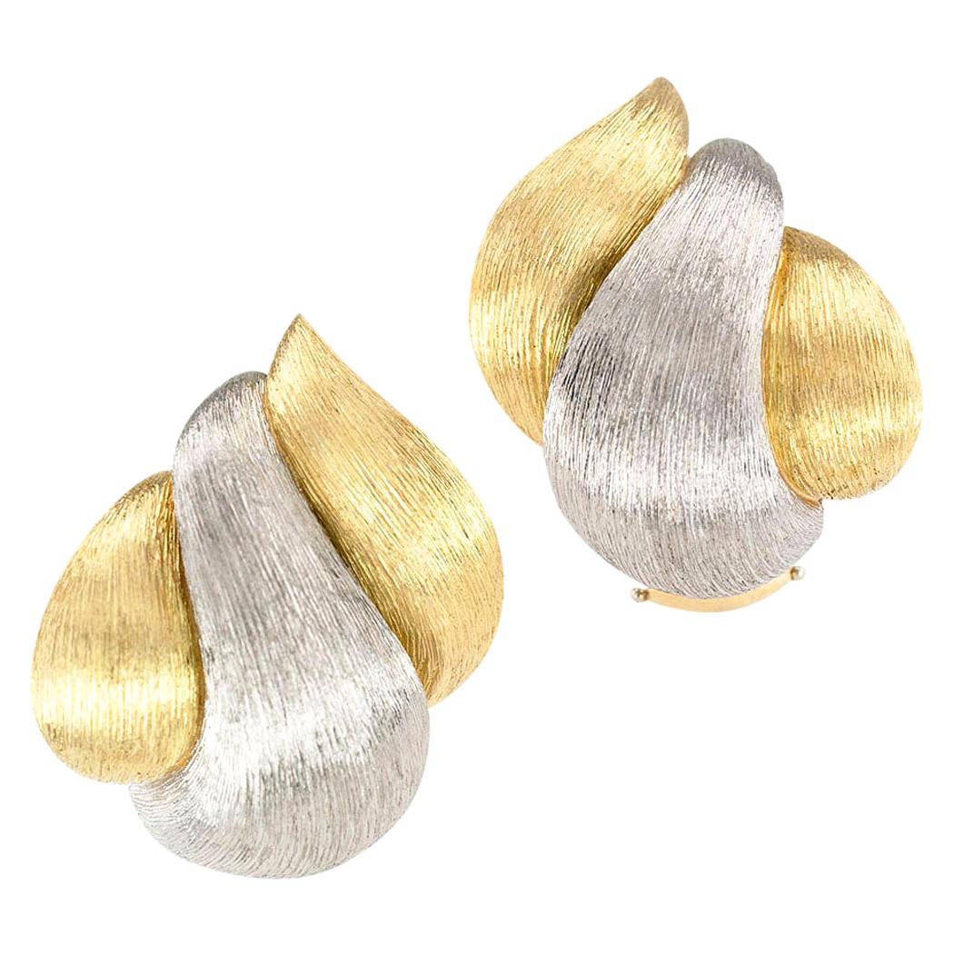 Henry Dunay Yellow Gold Platinum Sabi Clip Earrings