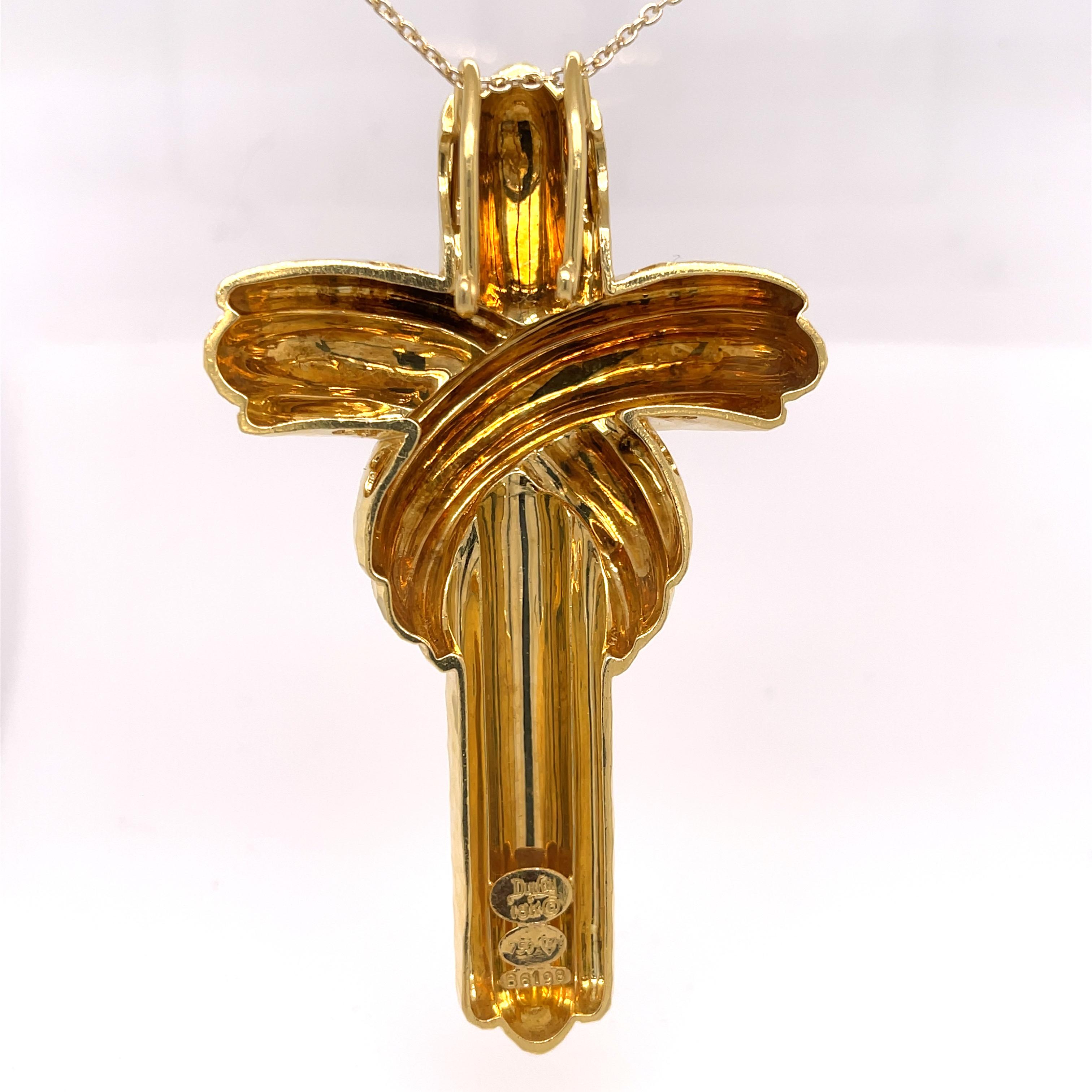 Henry Dunay Yellow Gold Shiny Faceted Gold Cross Pendant In Good Condition For Sale In Dallas, TX