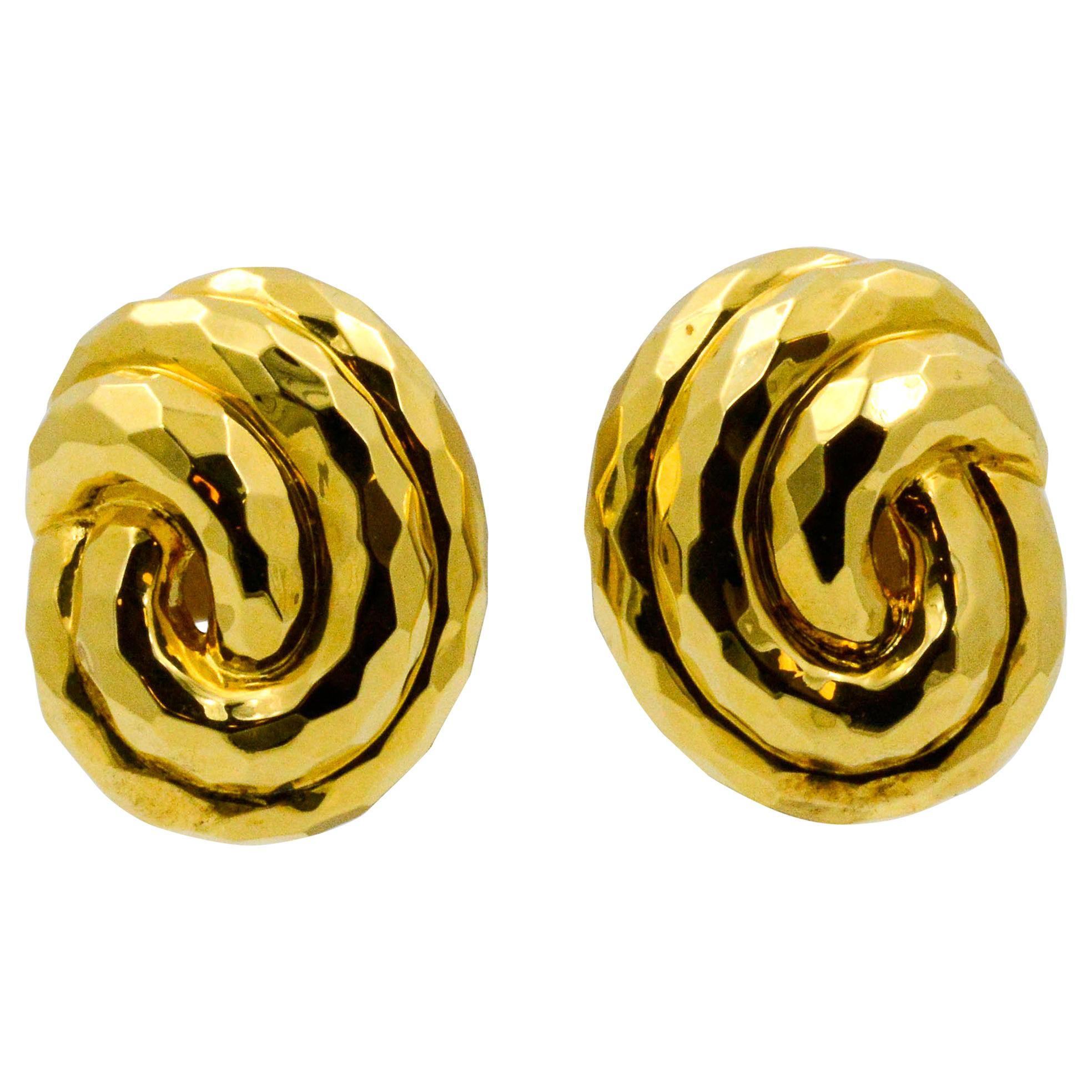 Henry Dunay Yellow Gold Swirl Style Clip Earrings