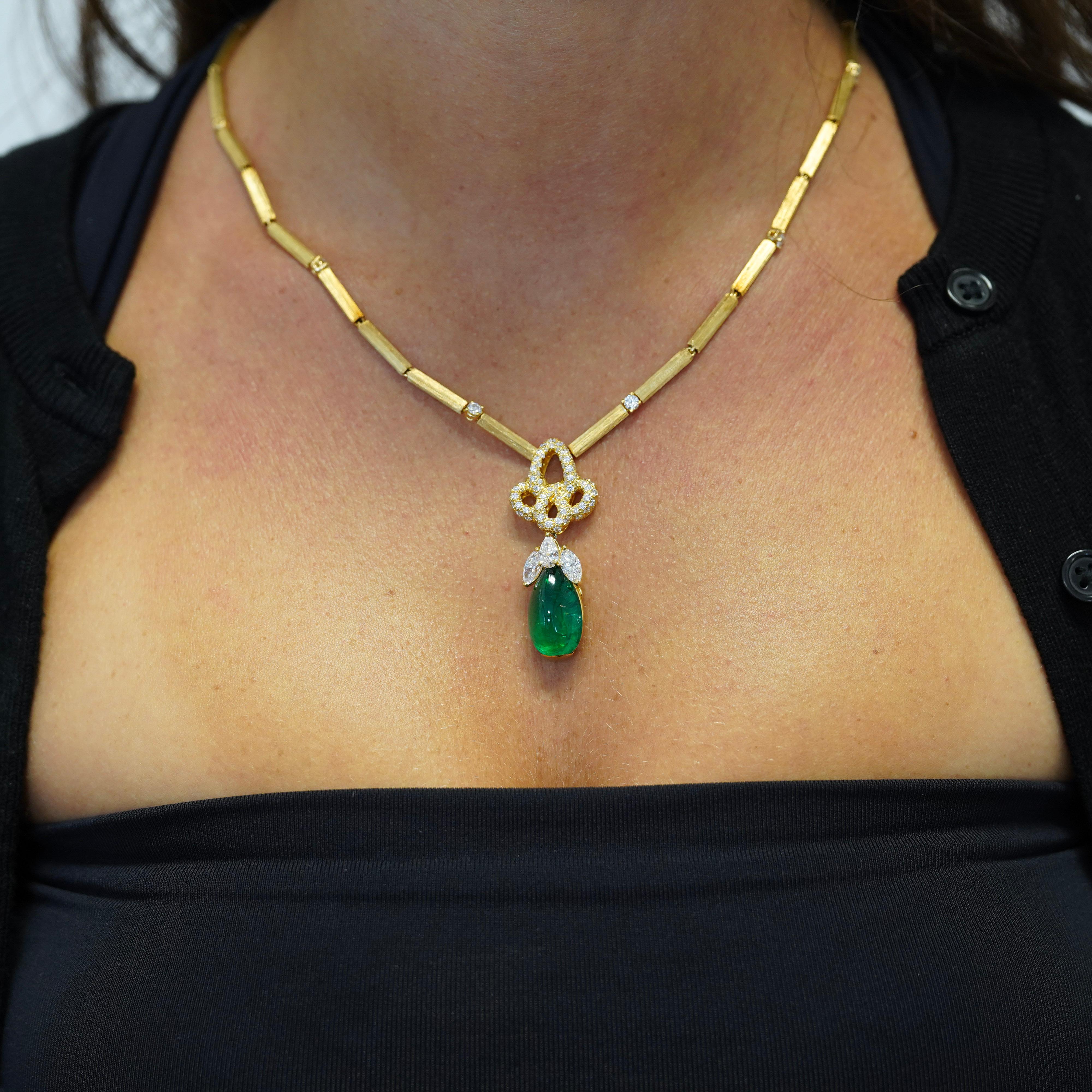 Rétro Henry Dunay Collana con smeraldo e diamante a goccia d'olio minore dello Zambia, 18 carati, A Link in vendita