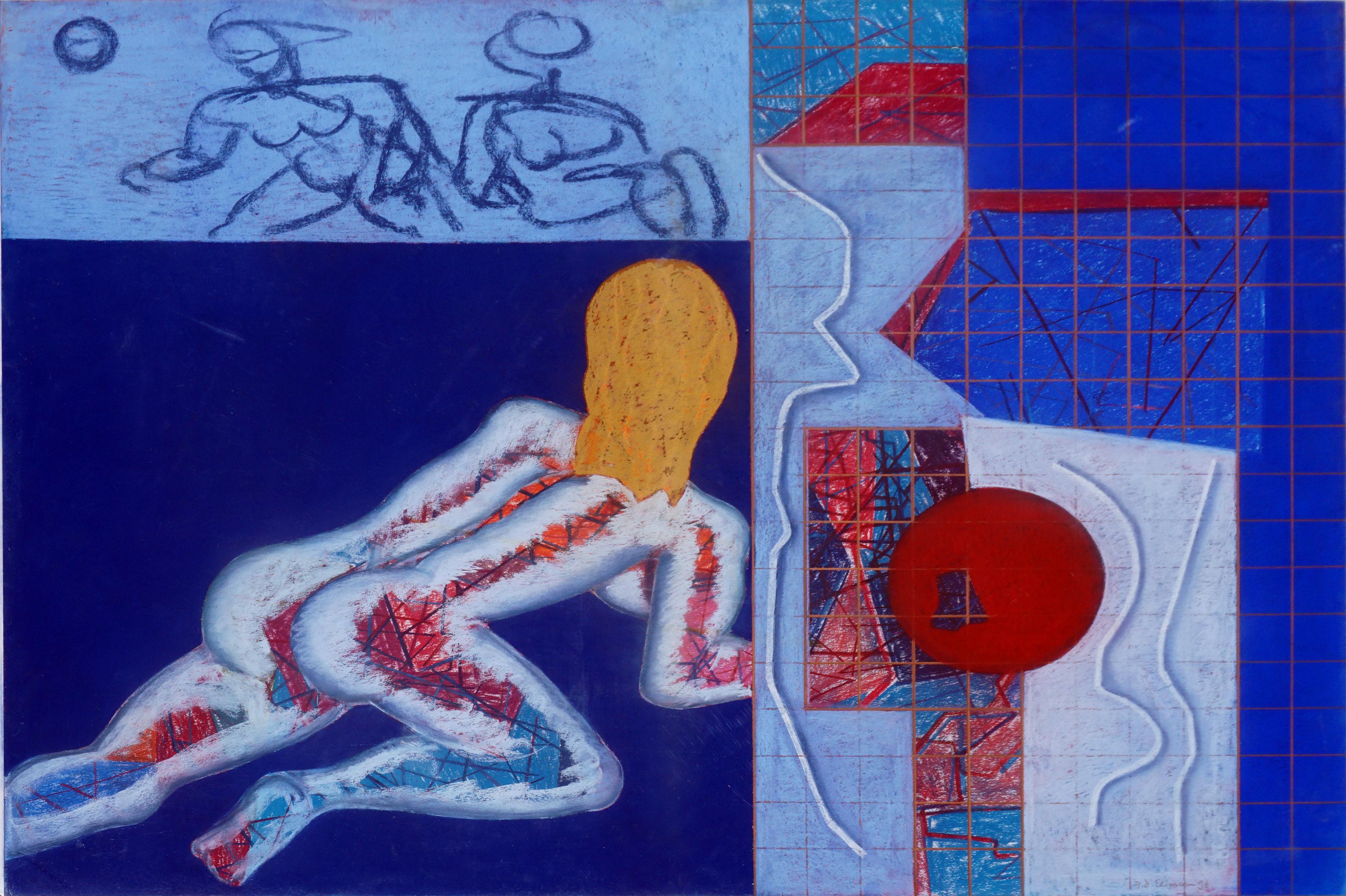 Modernist Avant-Gard Figurative Abstract, Large-Scale Primary Colors Pastel  - Art by Henry Elinson