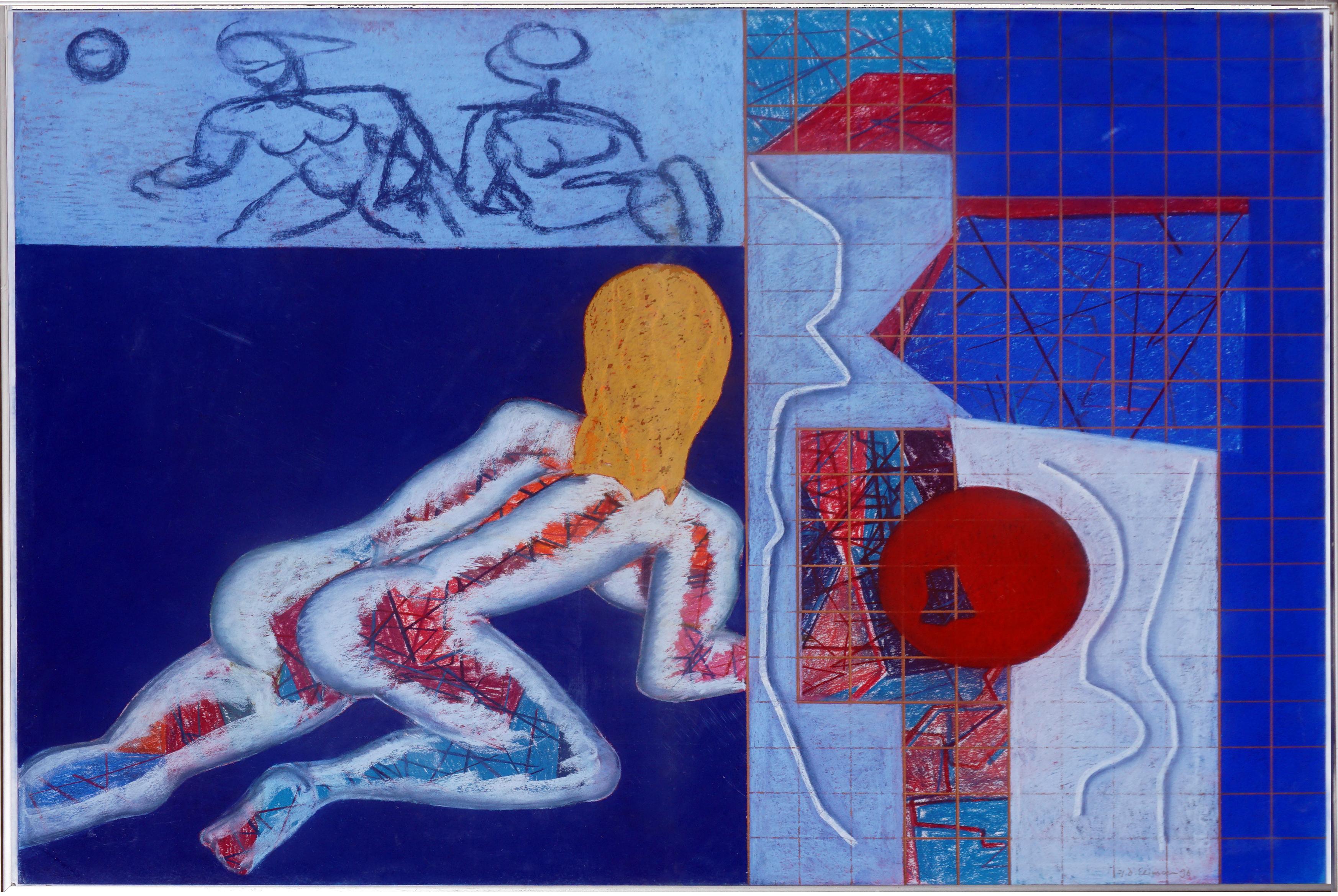 Modernistische Avantgarde, figurative abstrakte, großformatige Pastellfarben in Primärfarben, Pastell 